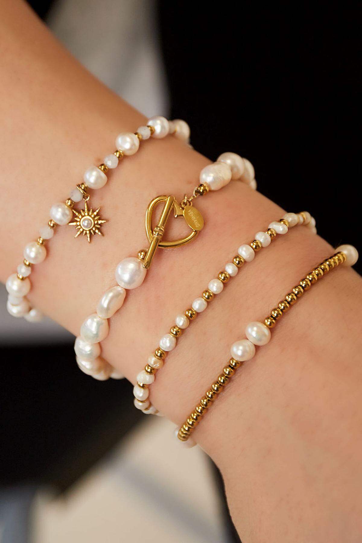 Armband Perle Herzverschluss Goldfarbe Edelstahl – offizielle Produktaufnahme – Bild 2