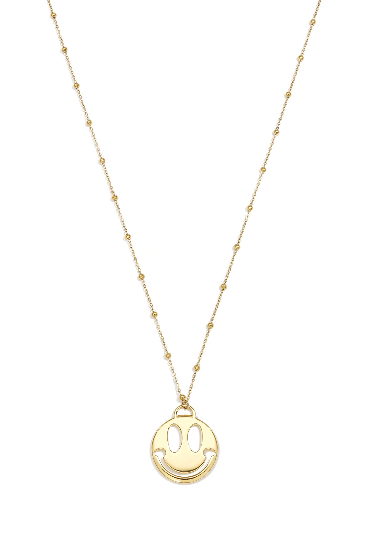 LIVAYA Halskette Longkette mit Smiley-Anhänger aus Edelstahl, 90 cm – Bild 1