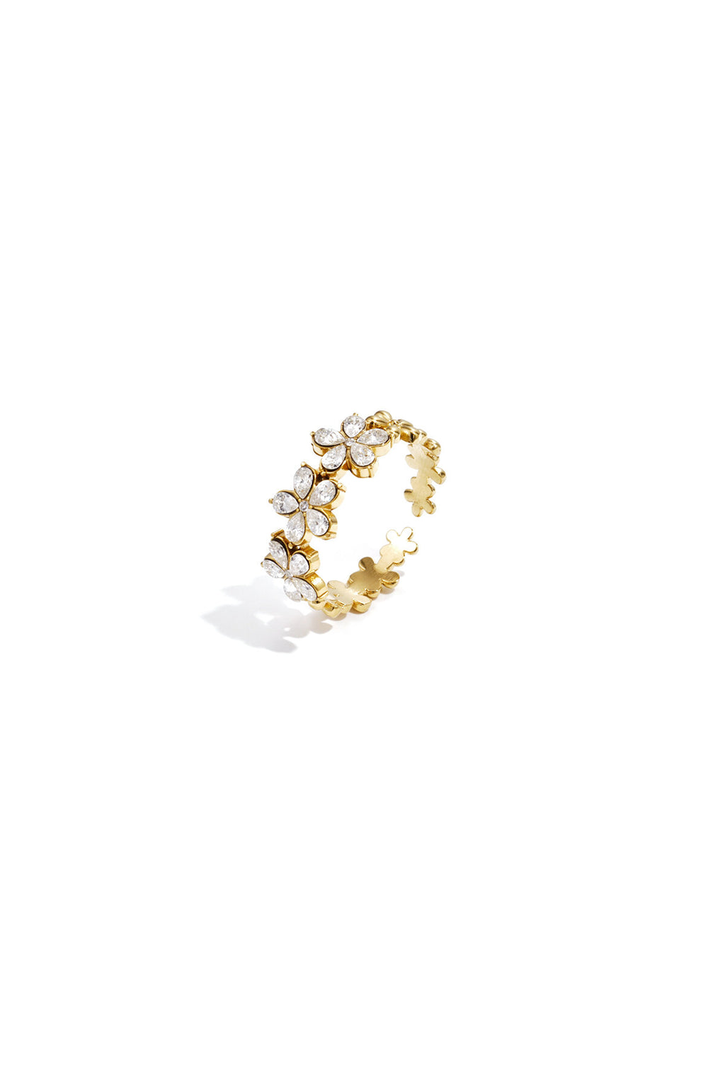 Ring Mit Blumen Und Steinen – Goldfarbe/Einheitsgröße – Bild 1