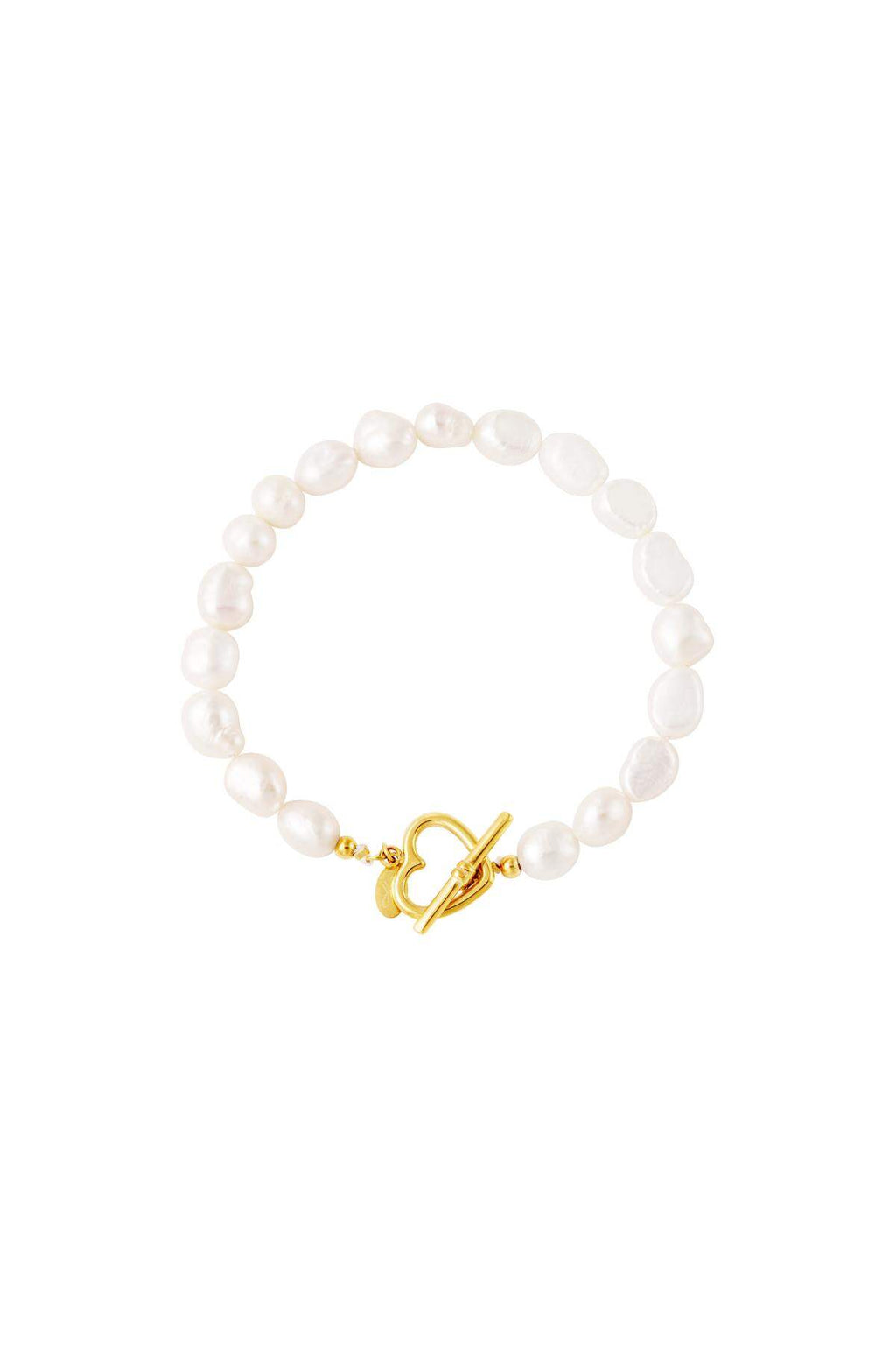 Armband Perle Herzverschluss Goldfarbe Edelstahl – Goldfarbe – Bild 1