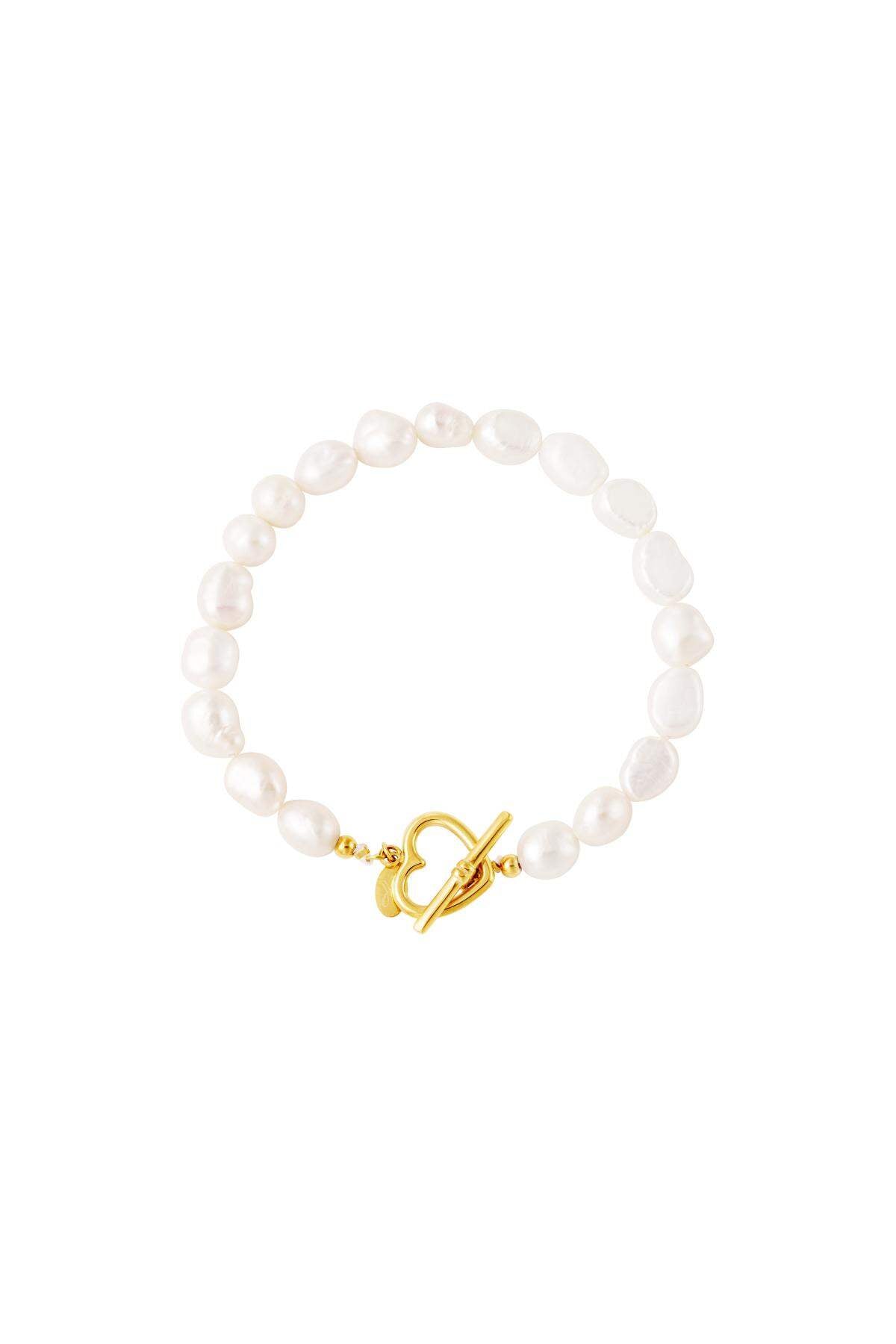 Armband Perle Herzverschluss Goldfarbe Edelstahl – Goldfarbe – Bild 1