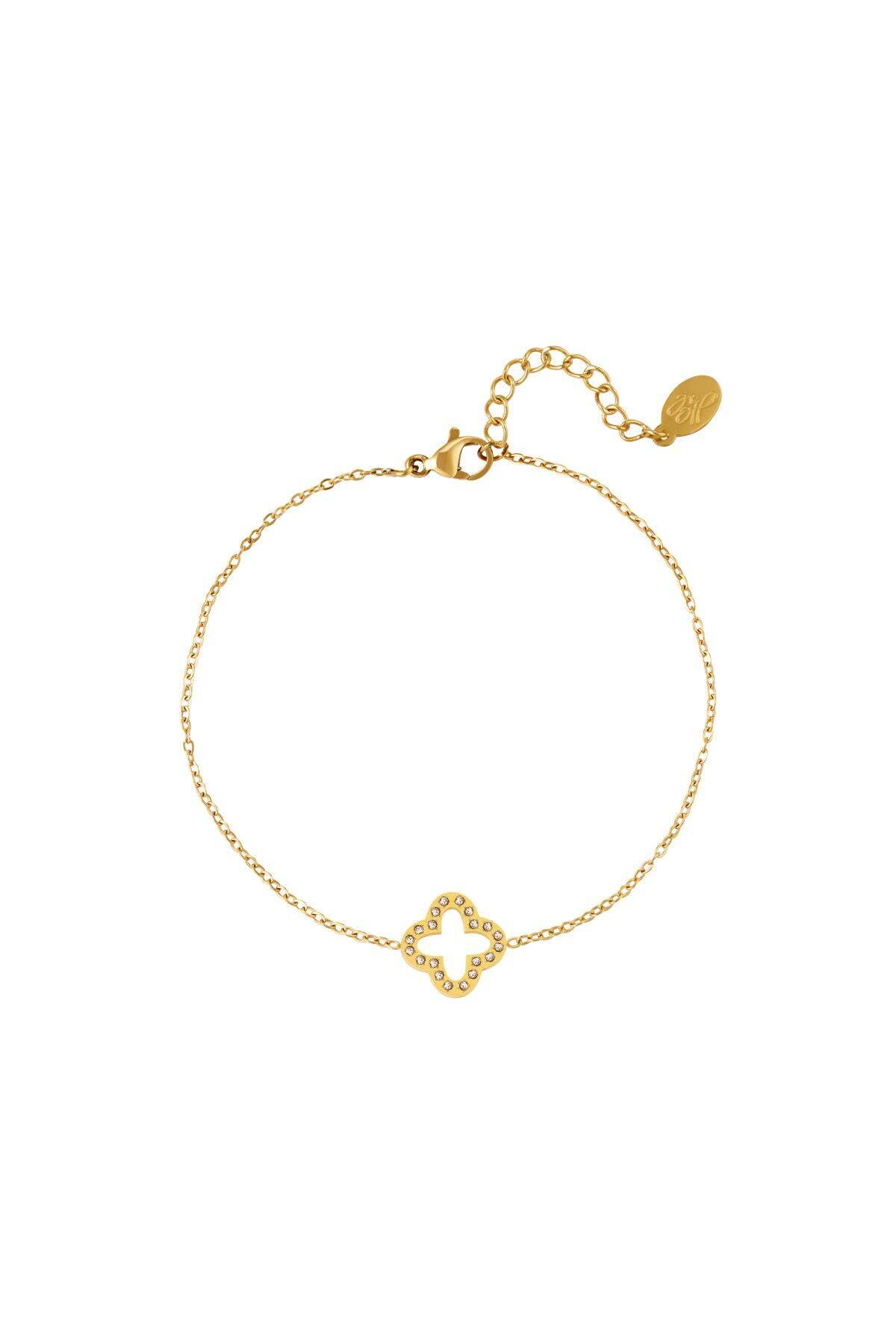 Armband Kleeblatt Mit Zirkonsteinen Goldfarbe Edelstahl – Goldfarbe – Bild 1