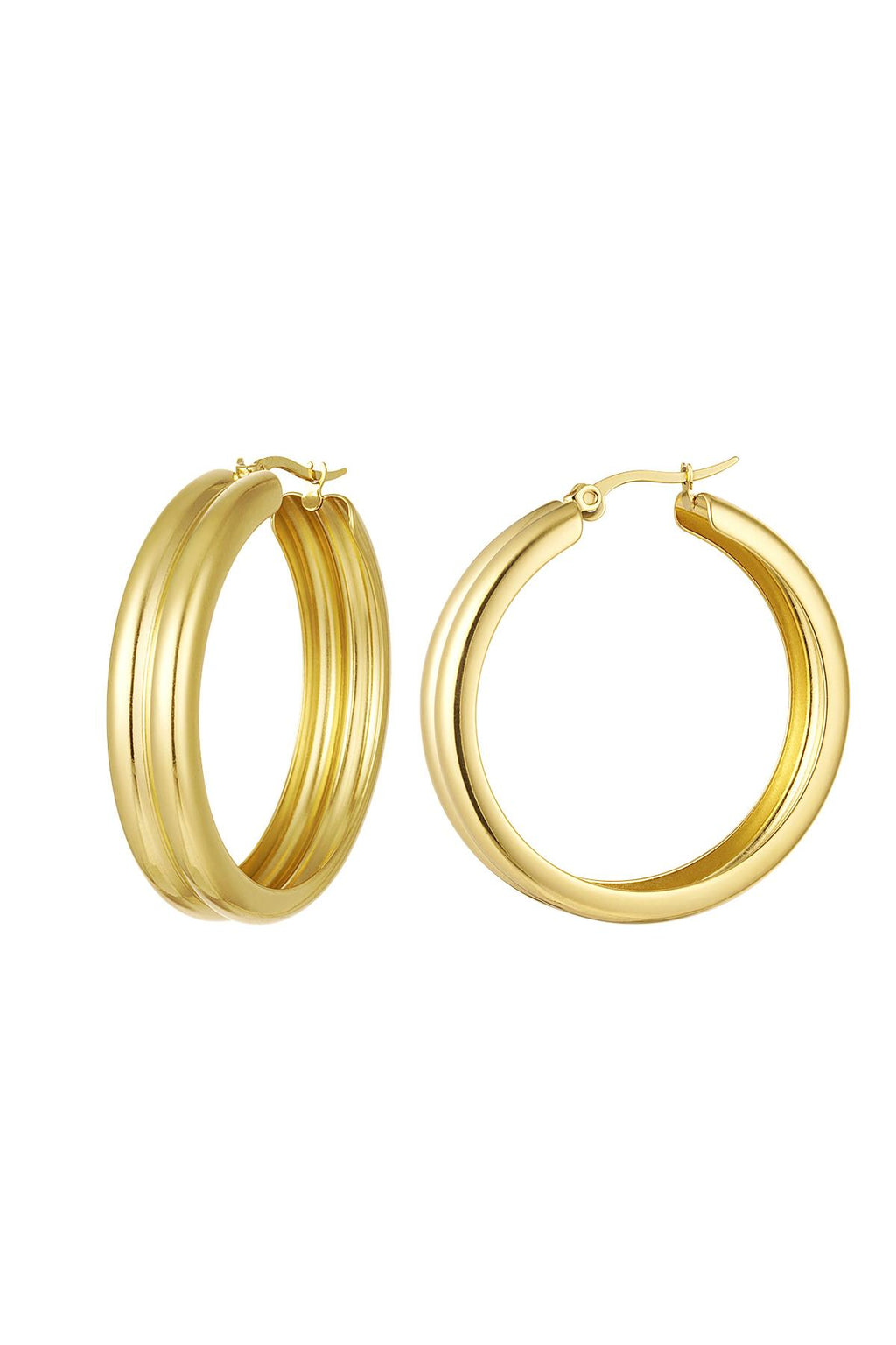 Gerippte Creolen Goldfarbe Edelstahl