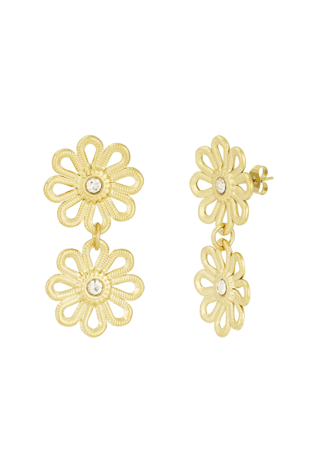 LIVAYA Ohrringe Damen Ohrhänger mit doppeltem Blumenmotiv aus Edelstahl