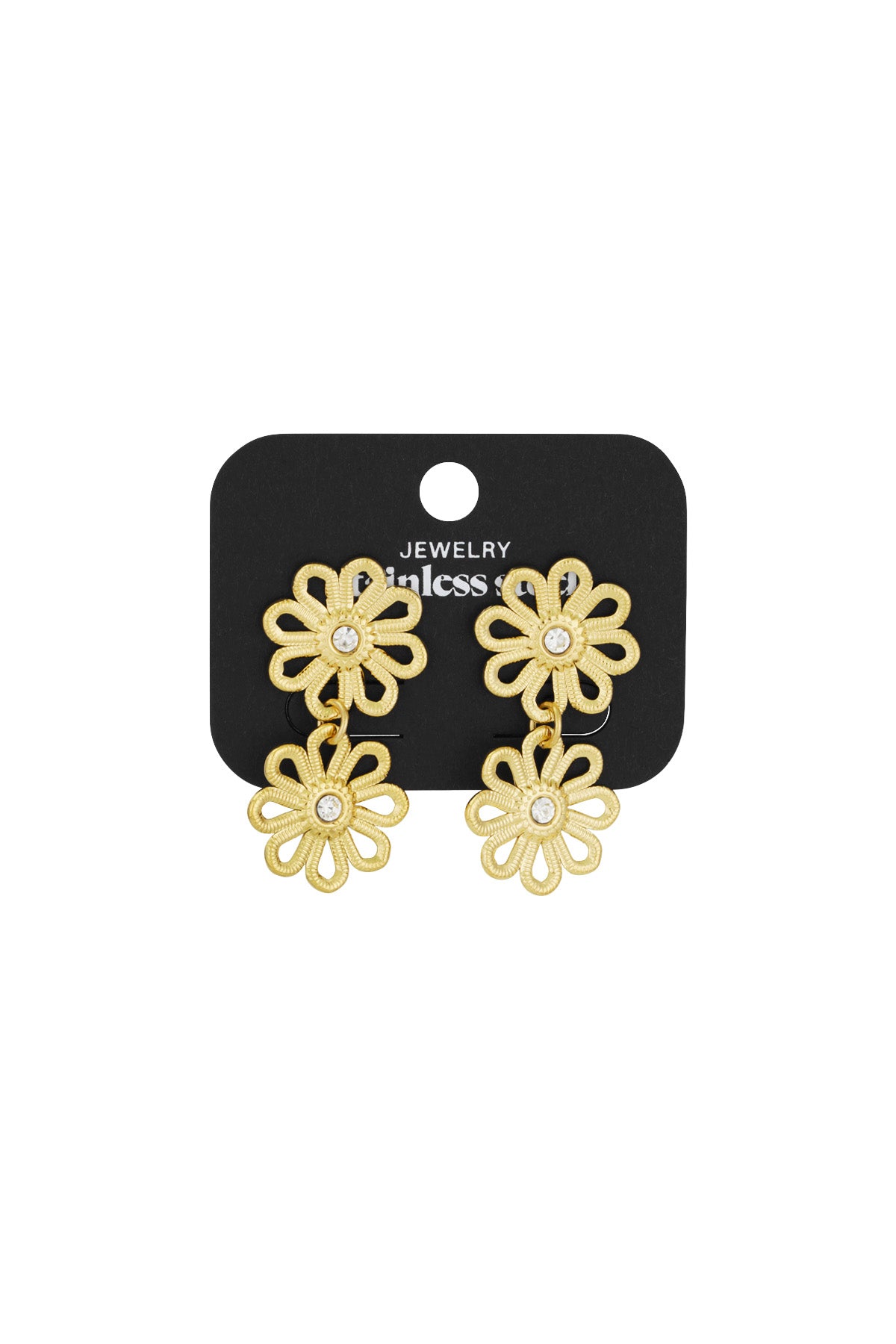 LIVAYA Ohrringe Damen Ohrhänger mit doppeltem Blumenmotiv aus Edelstahl – Ansicht 3
