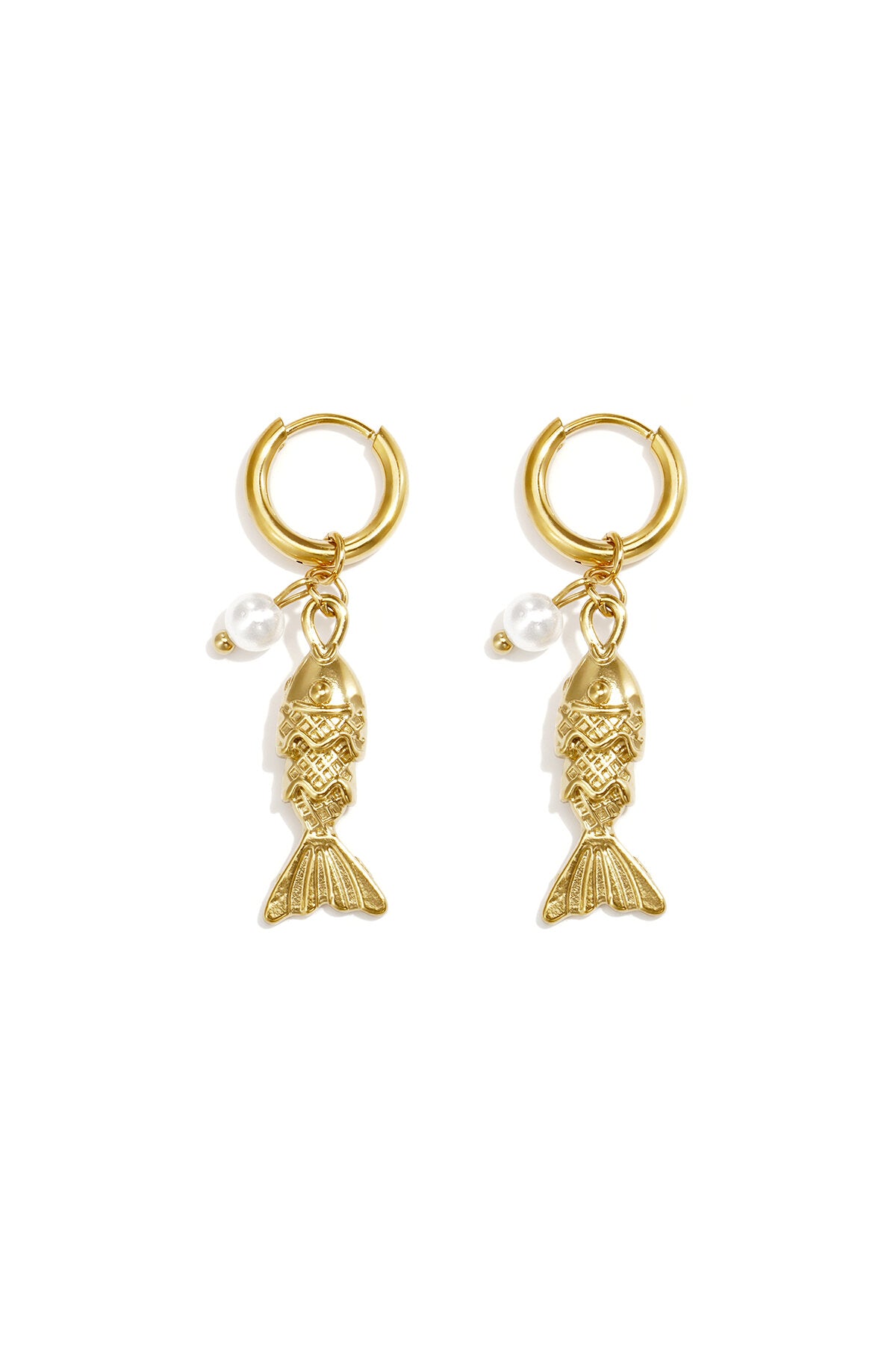 Ohrhänger Aus Edelstahl, Fischmotiv, Schlichte Alltags-Serie, Damenschmuck – Goldfarbe – Bild 1