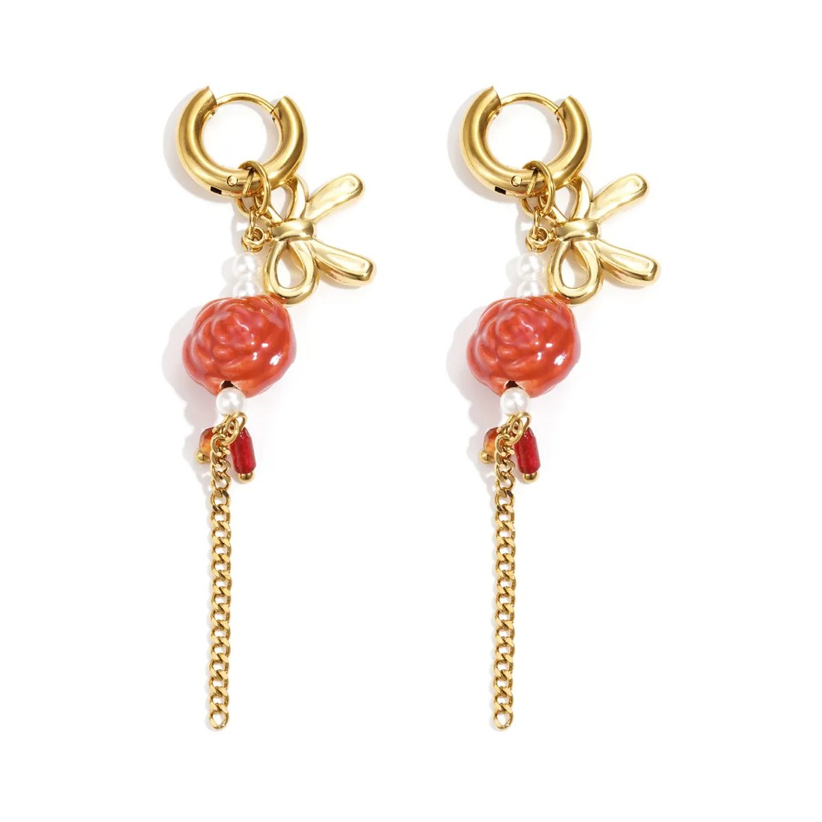 LIVAYA Schmuck Ohrhänger mit Blumenmotiv und Kettendetail – Bild 1