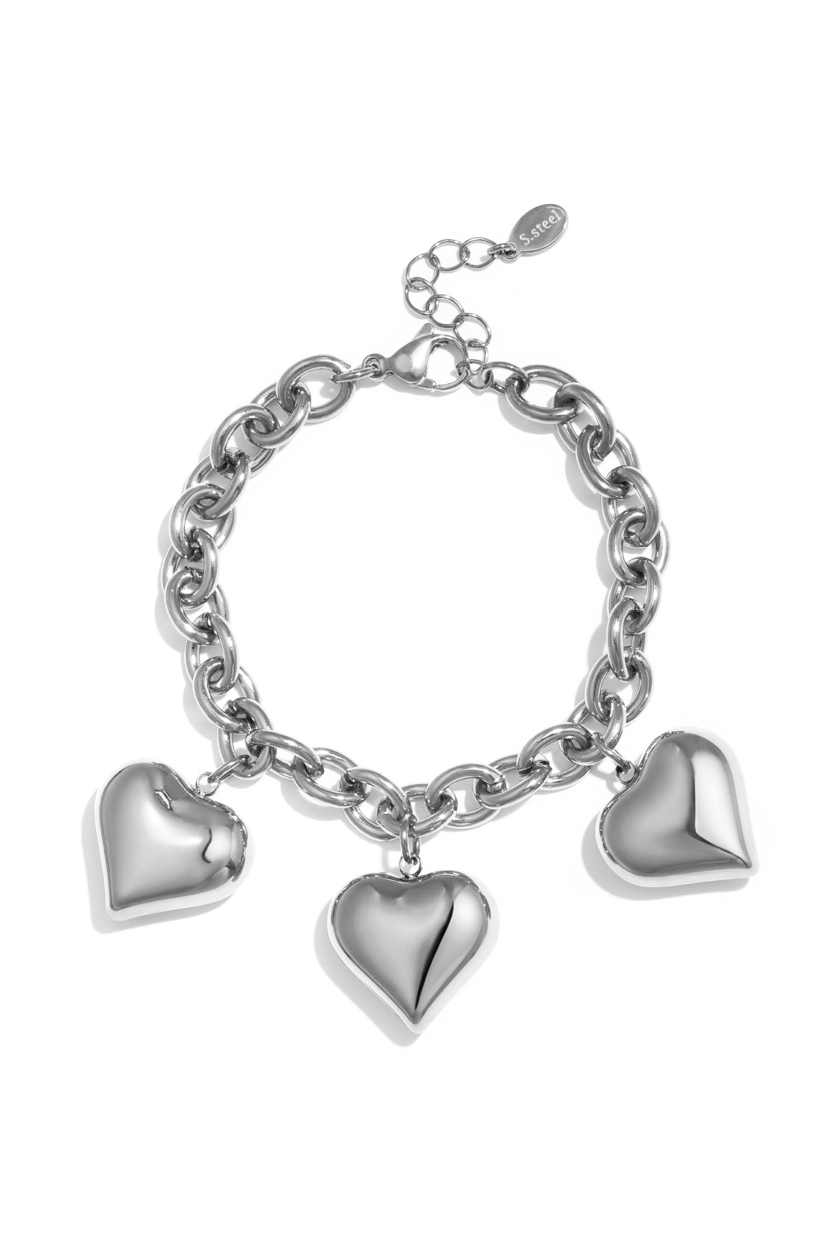 LIVAYA Armband Charmarmband mit drei Herzanhängern, 16 cm + 3 cm – Bild 1