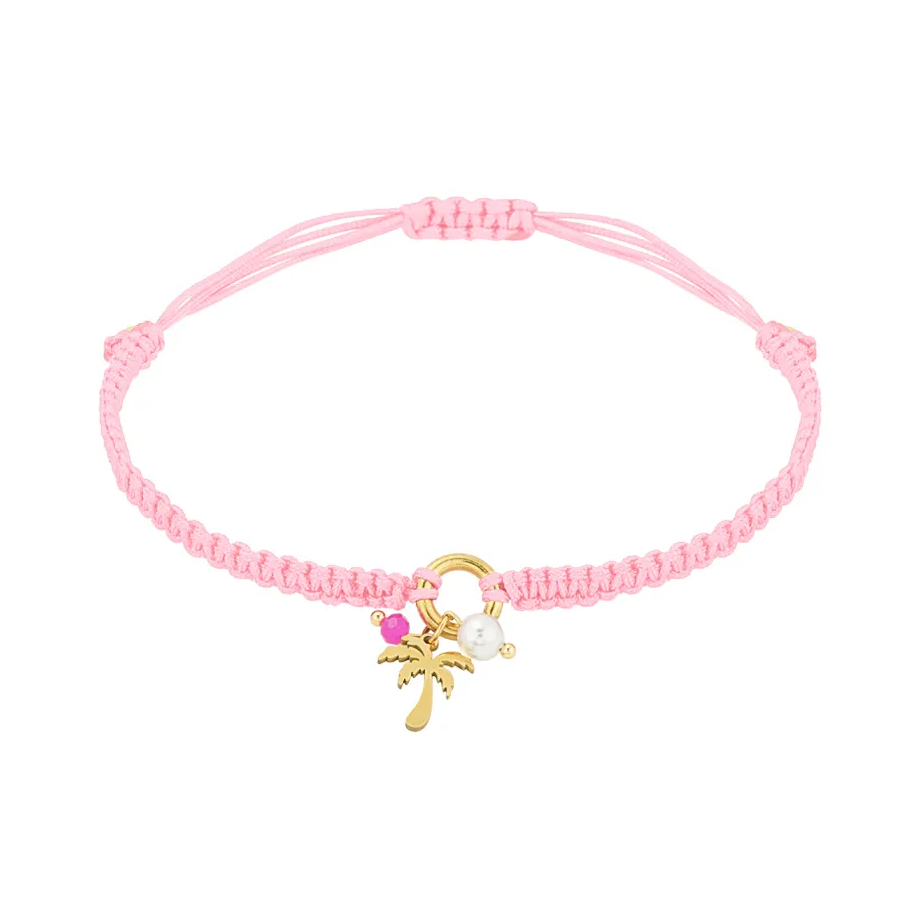 LIVAYA Armbänder Armband im Flechtstil mit Palmenanhänger in Pink – Bild 1