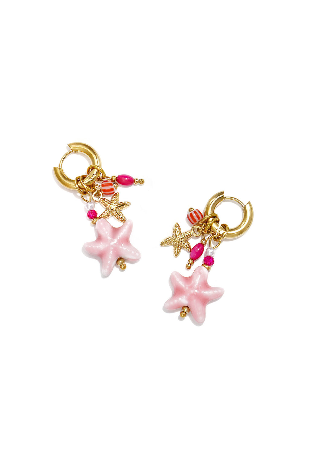 Ohrringe Aus Edelstahlperlen, Seestern-Motiv, Urlaubs- Und Romantische Serie, Damenschmuck – Rosa – Bild 1
