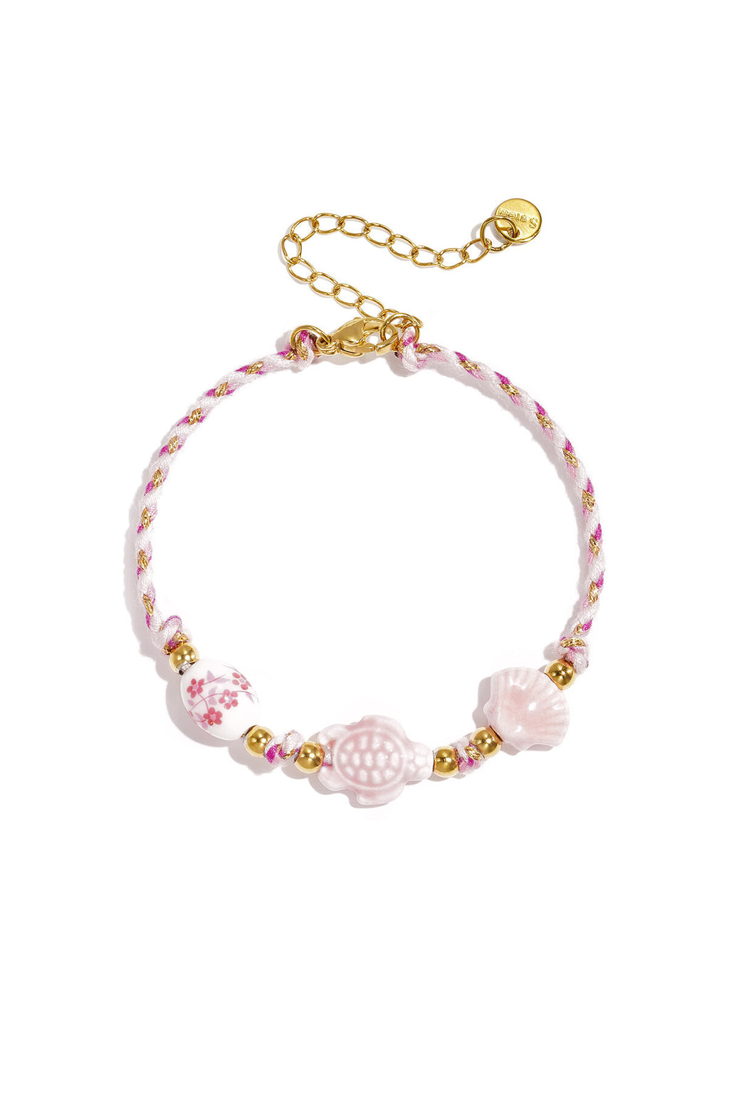 Armband Mit Schildpatt- Und Muschelperlen Und Seilmotiv – Rosa – Bild 1