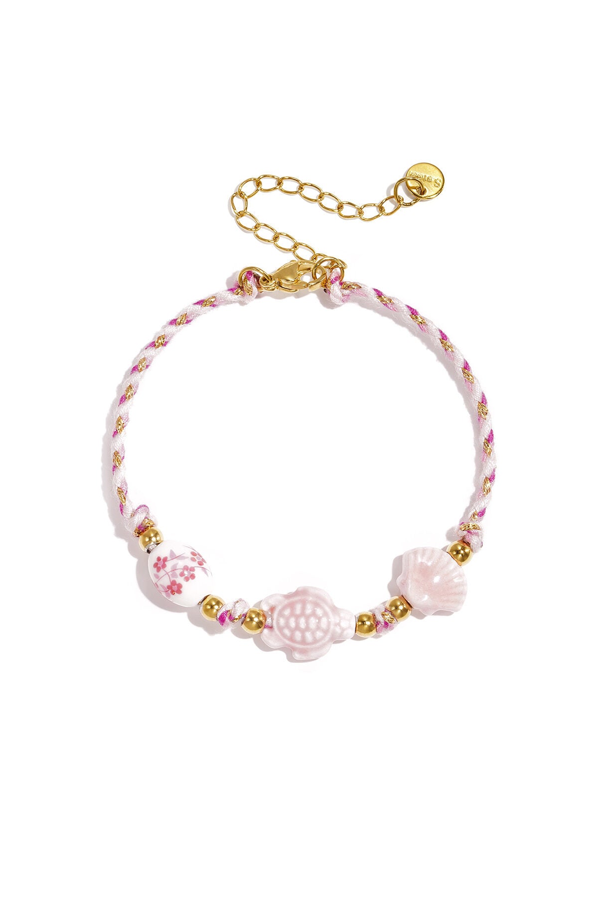 Armband Mit Schildpatt- Und Muschelperlen Und Seilmotiv – Rosa – Bild 1