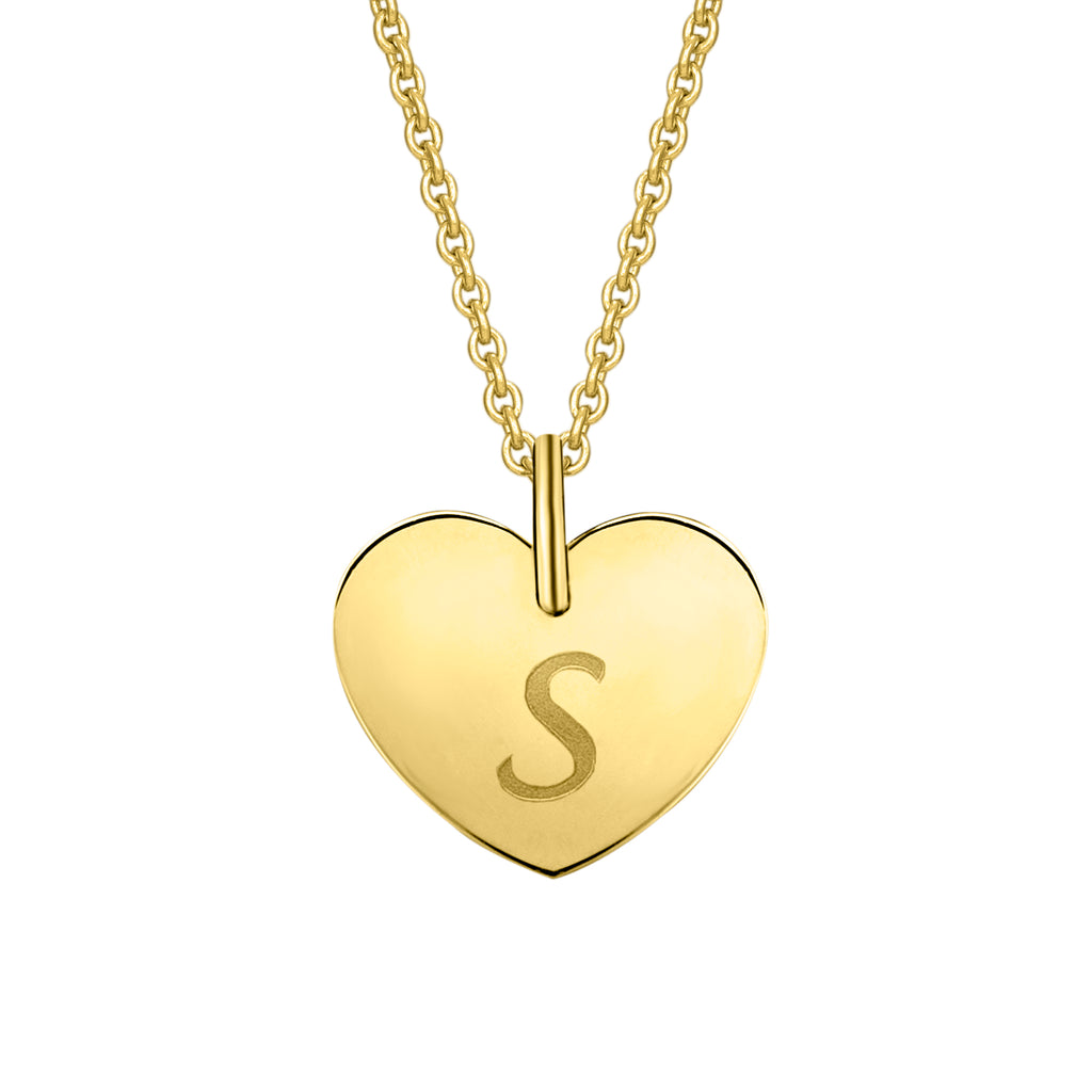 Herz mit Gravur S Buchstaben Anhänger aus 333er Gelbgold von ONE ELEMENT – Bild 1