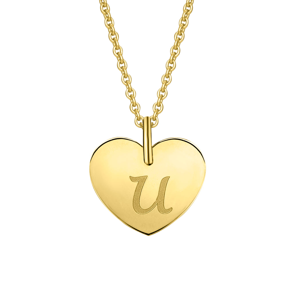 Herz mit Gravur U Buchstaben Anhänger aus 333er Gelbgold von ONE ELEMENT – Bild 1