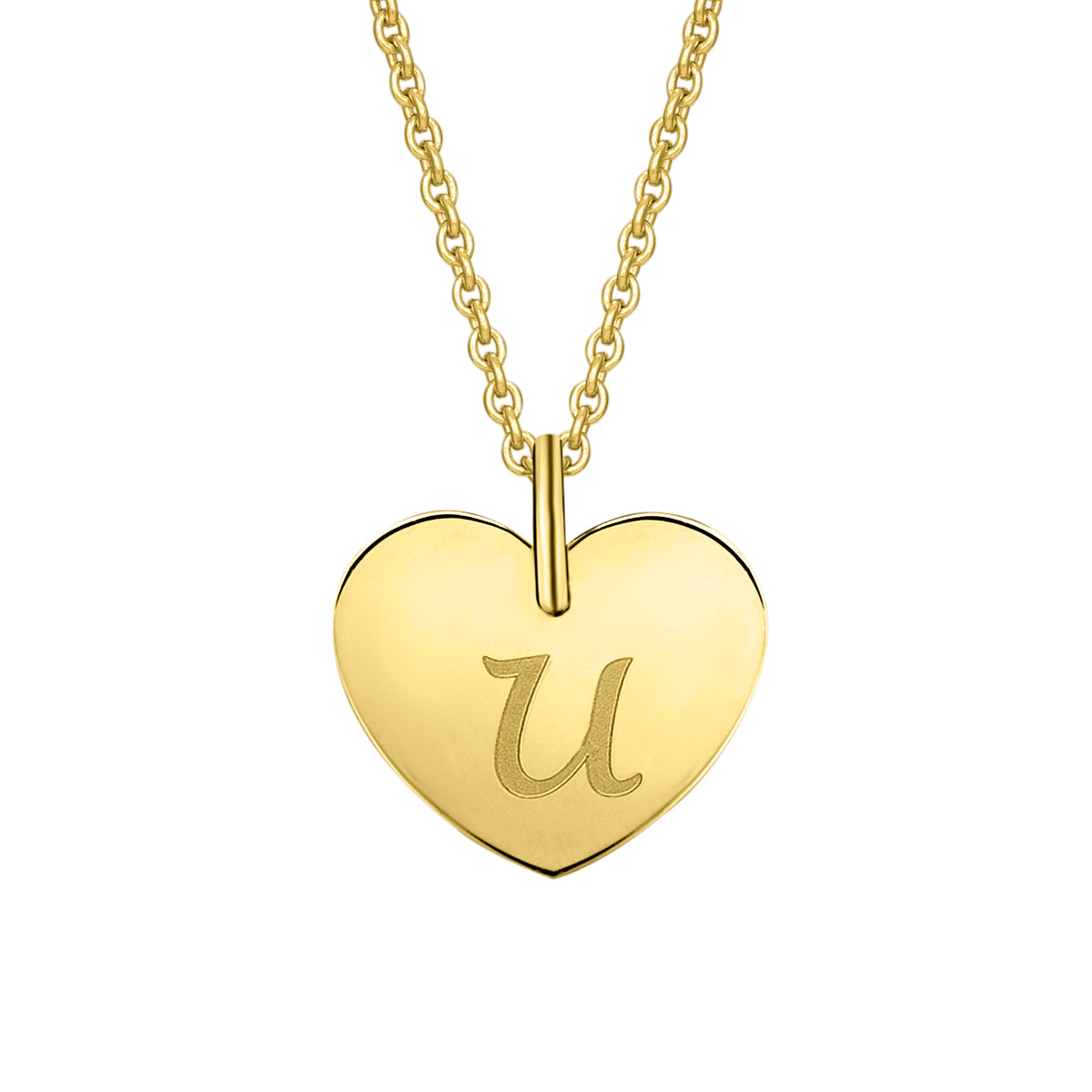 Herz mit Gravur U Buchstaben Anhänger aus 333er Gelbgold von ONE ELEMENT – Bild 1