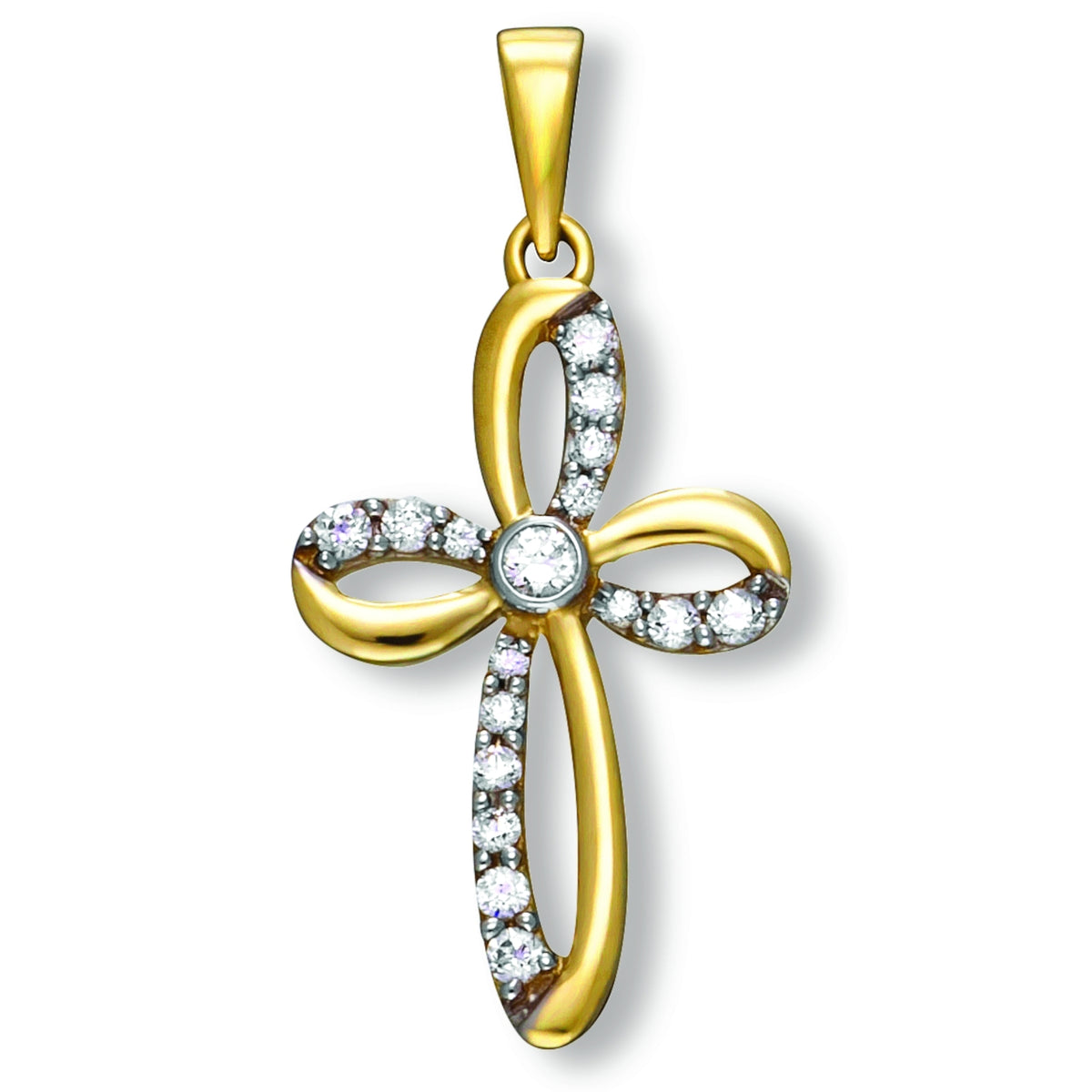 Zirkonia Kreuz Anhänger aus 333er Gelbgold von ONE ELEMENT – Bild 1