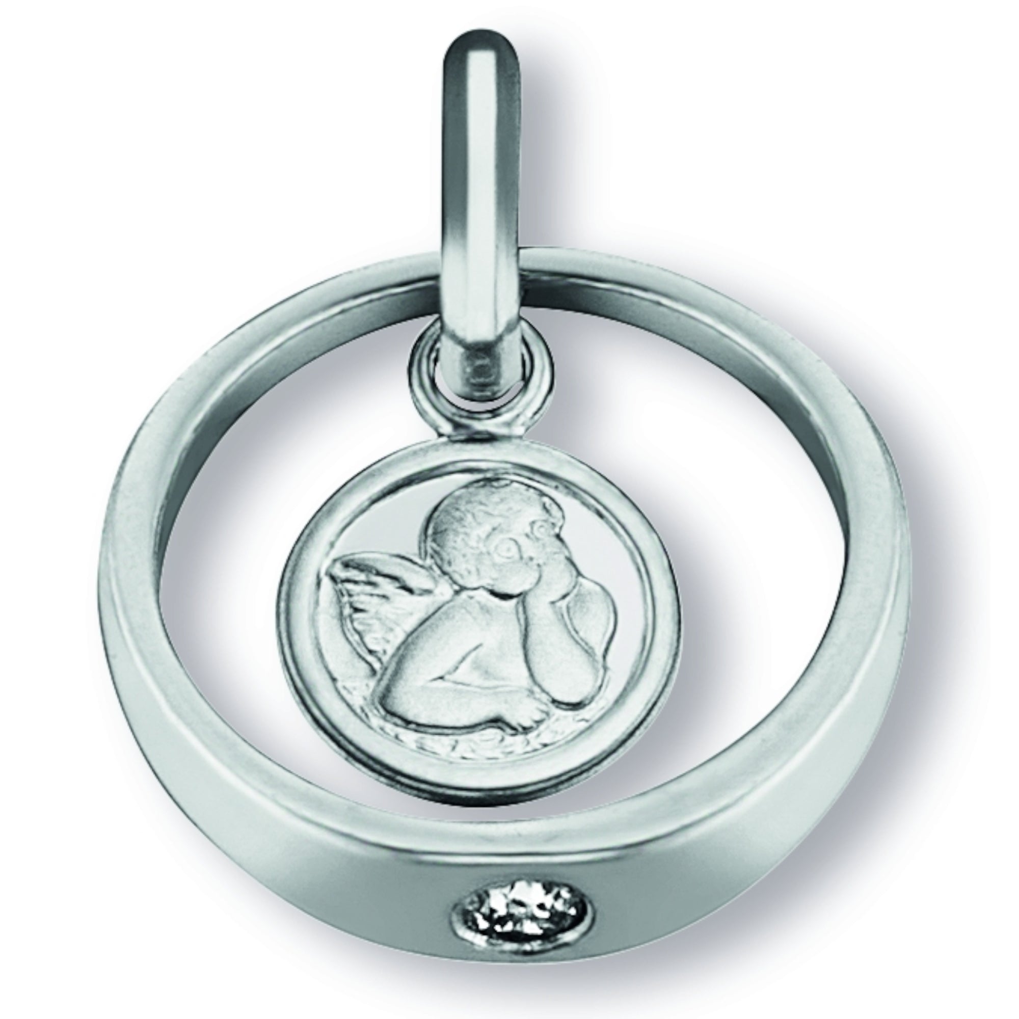 Zirkonia Taufring mit Engel Anhänger aus 925er Silber von ONE ELEMENT – Bild 1