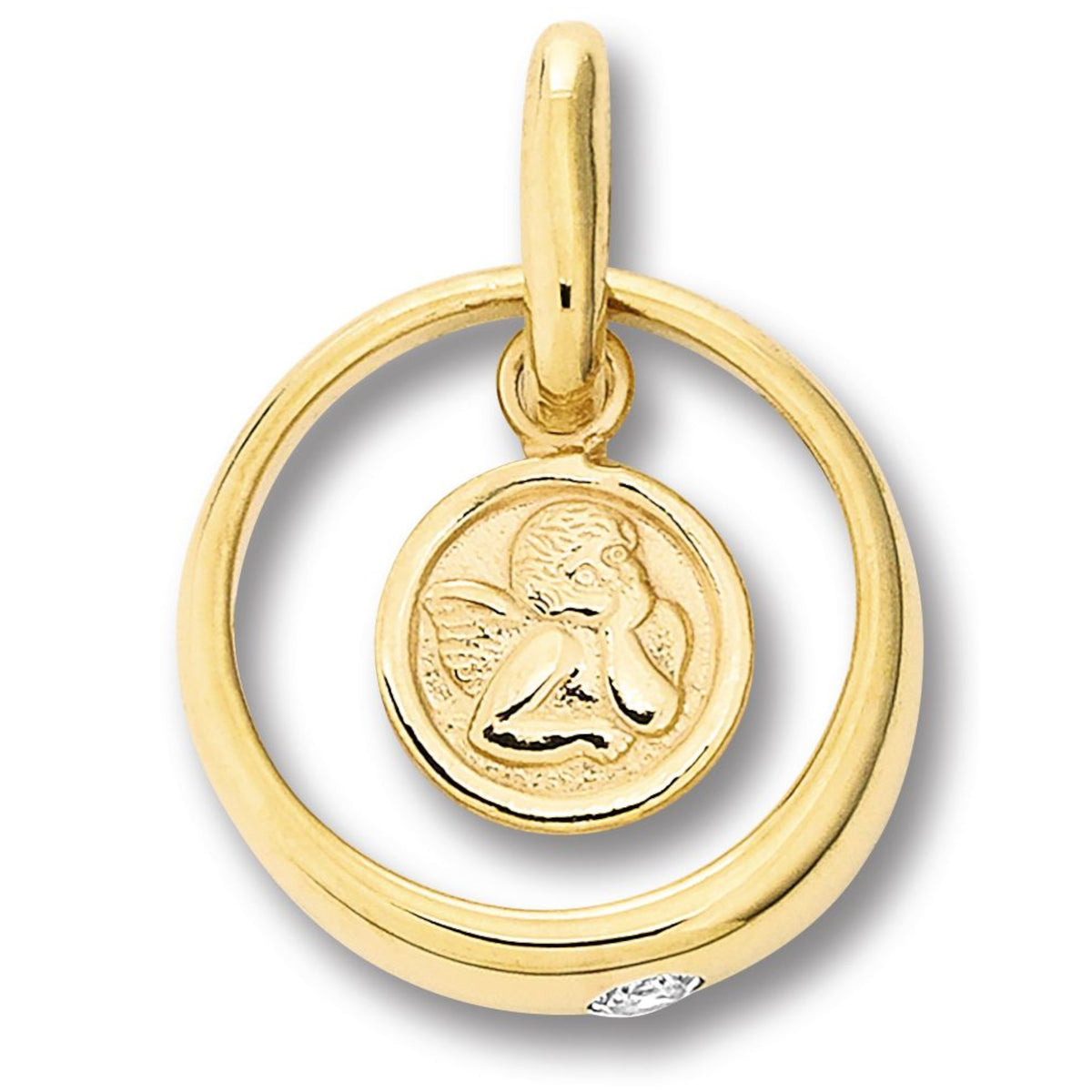 Zirkonia Taufring mit Schutzengel Anhänger aus 333er Gelbgold von ONE ELEMENT – Bild 1