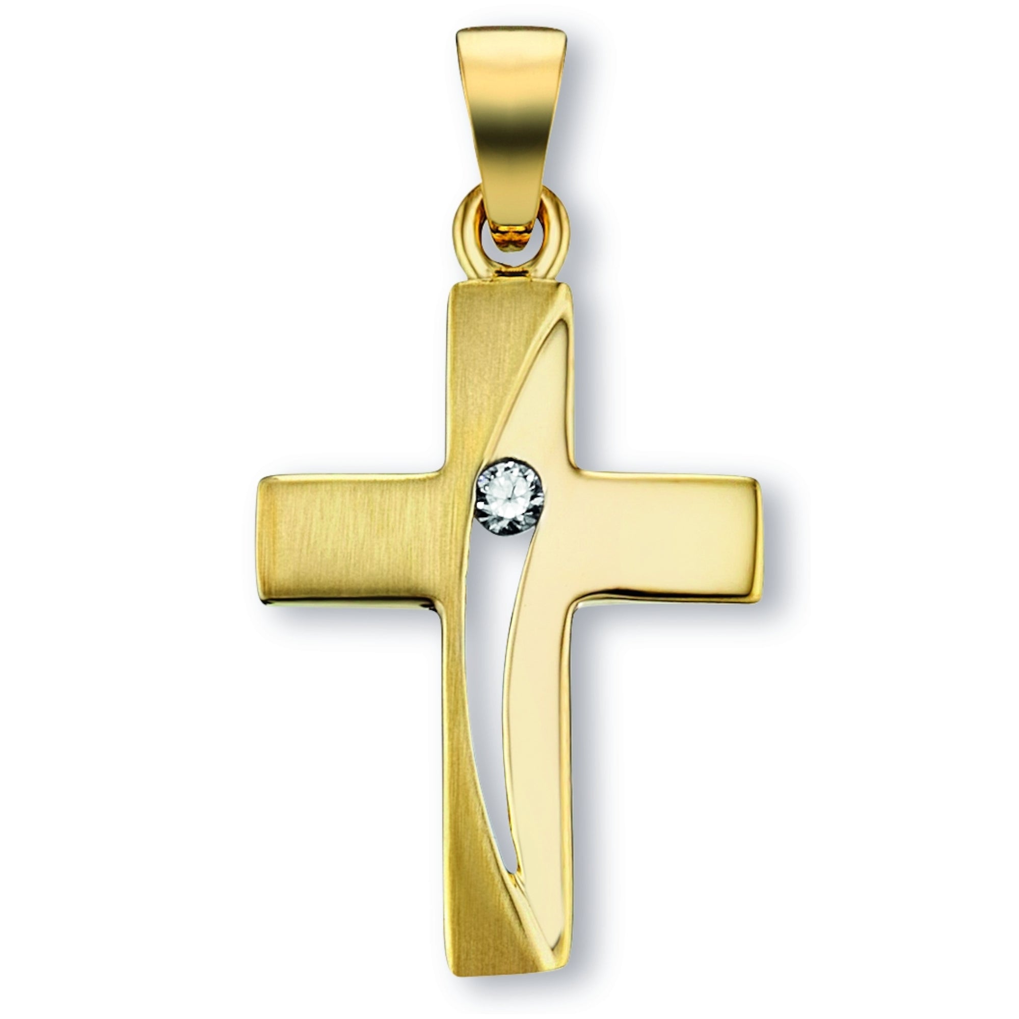 Zirkonia Kreuz Anhänger aus 333er Gelbgold von ONE ELEMENT – Bild 1