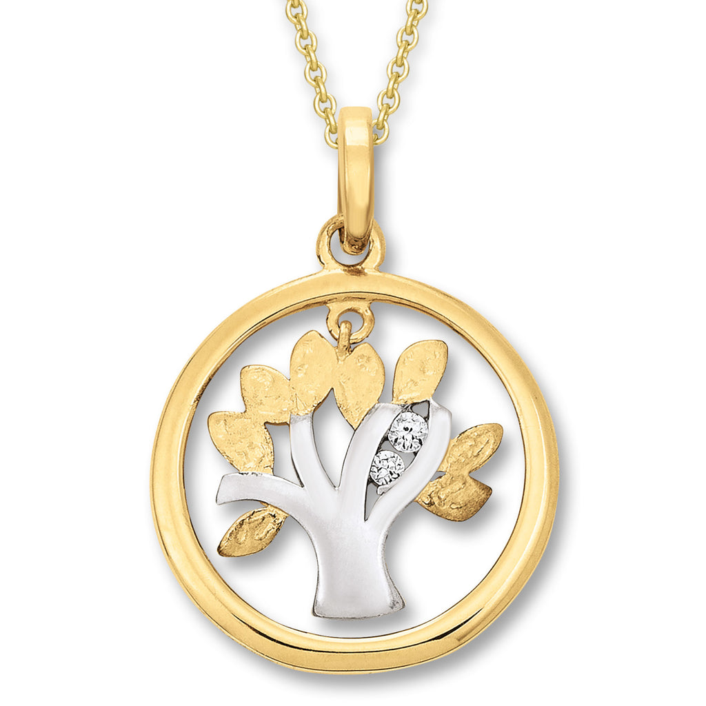 Zirkonia Lebensbaum Anhänger aus 333er Gelbgold von ONE ELEMENT – Bild 2