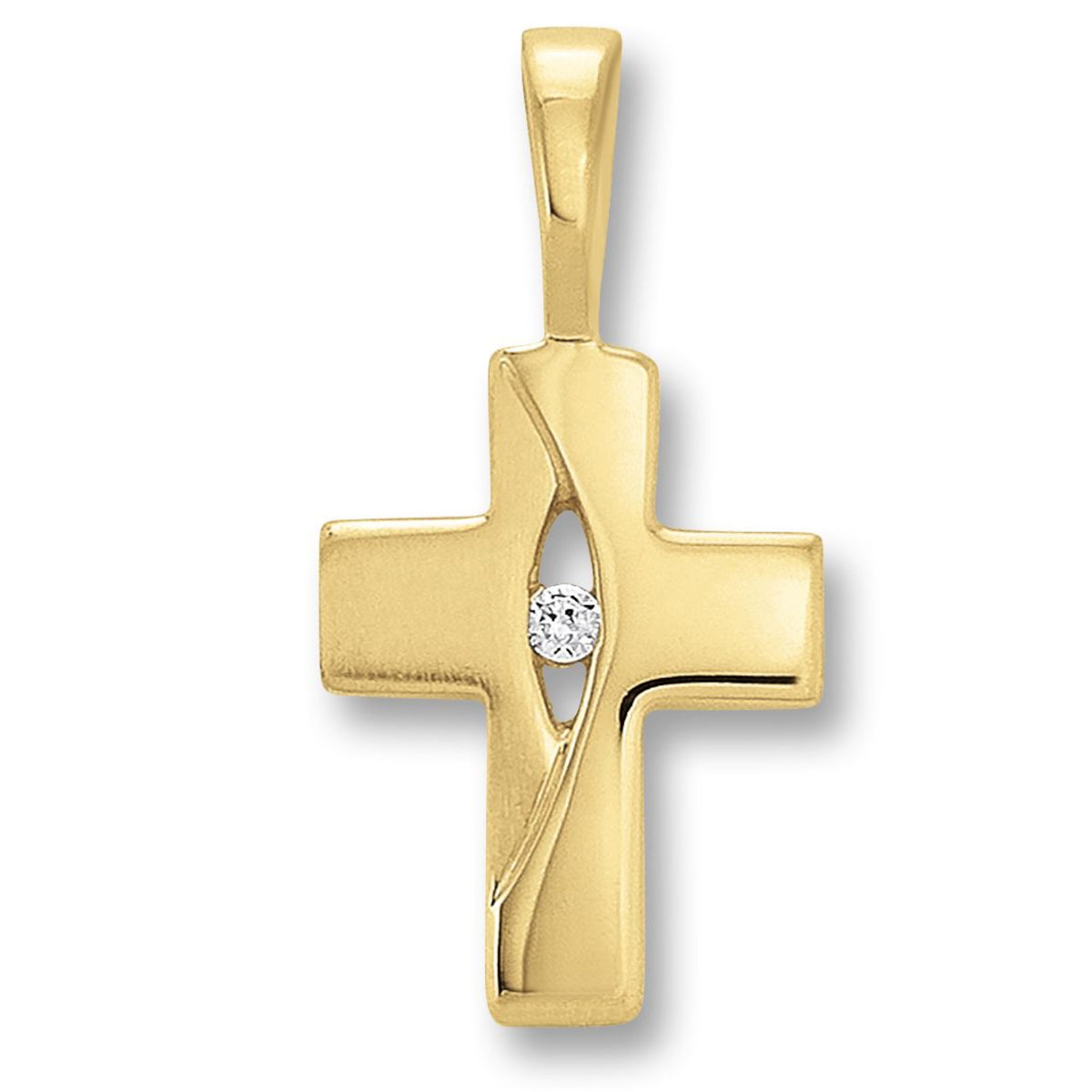 Zirkonia Kreuz Anhänger aus 333er Gelbgold von ONE ELEMENT – Bild 1
