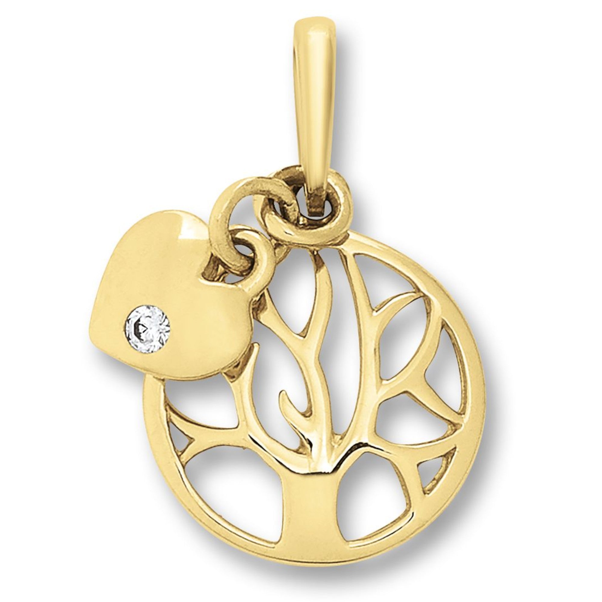 Zirkonia Lebensbaum Anhänger aus 333er Gelbgold von ONE ELEMENT – Bild 1