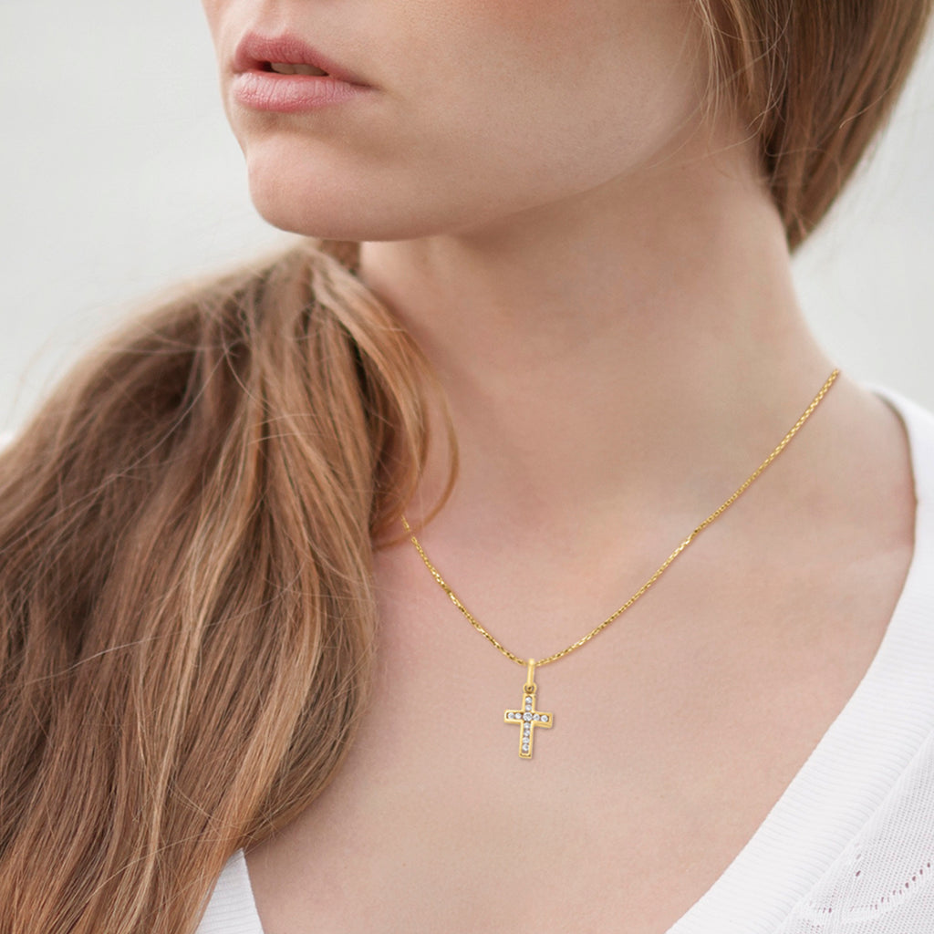 Zirkonia Kreuz Anhänger aus 333er Gelbgold von ONE ELEMENT – Bild 2