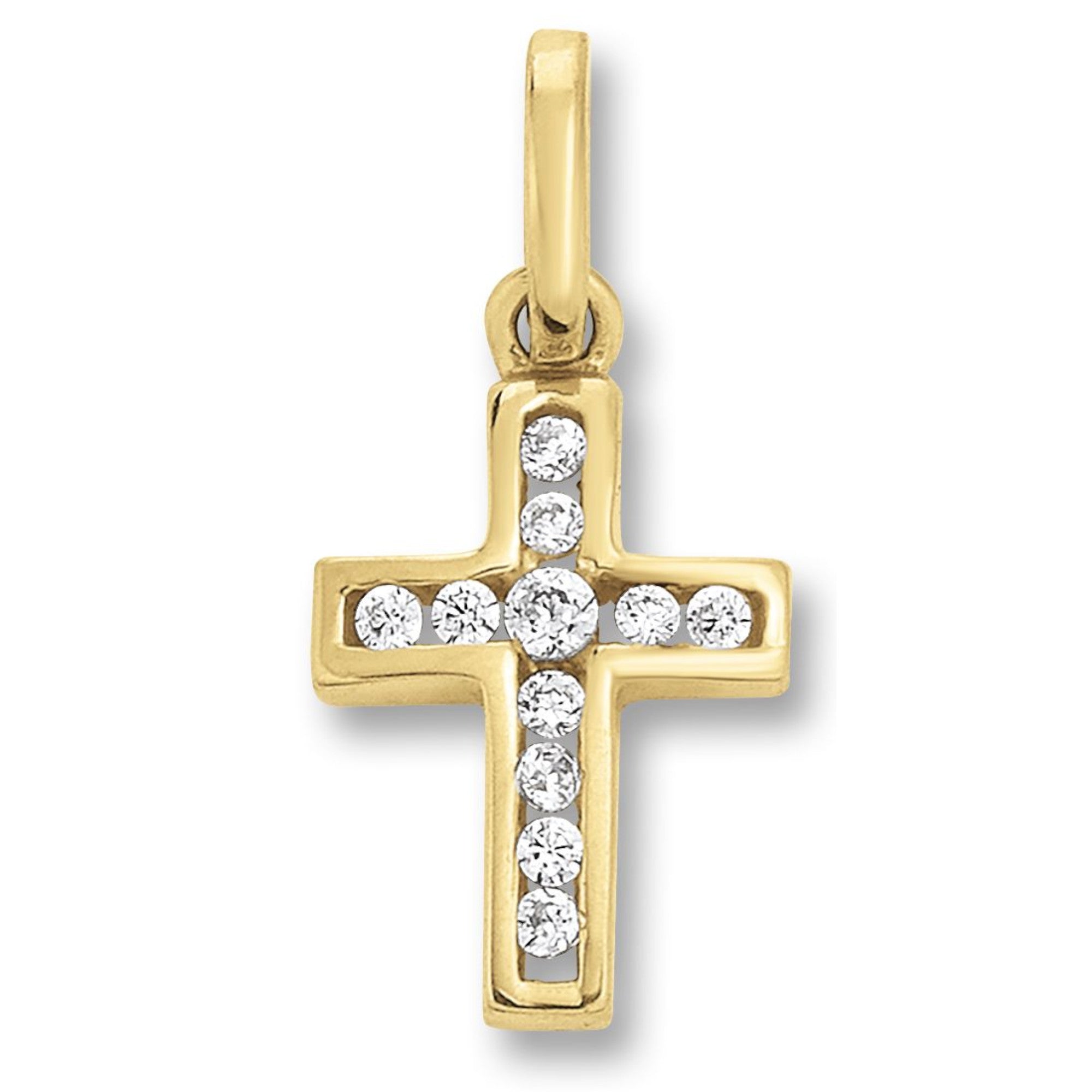 Zirkonia Kreuz Anhänger aus 333er Gelbgold von ONE ELEMENT – Bild 1