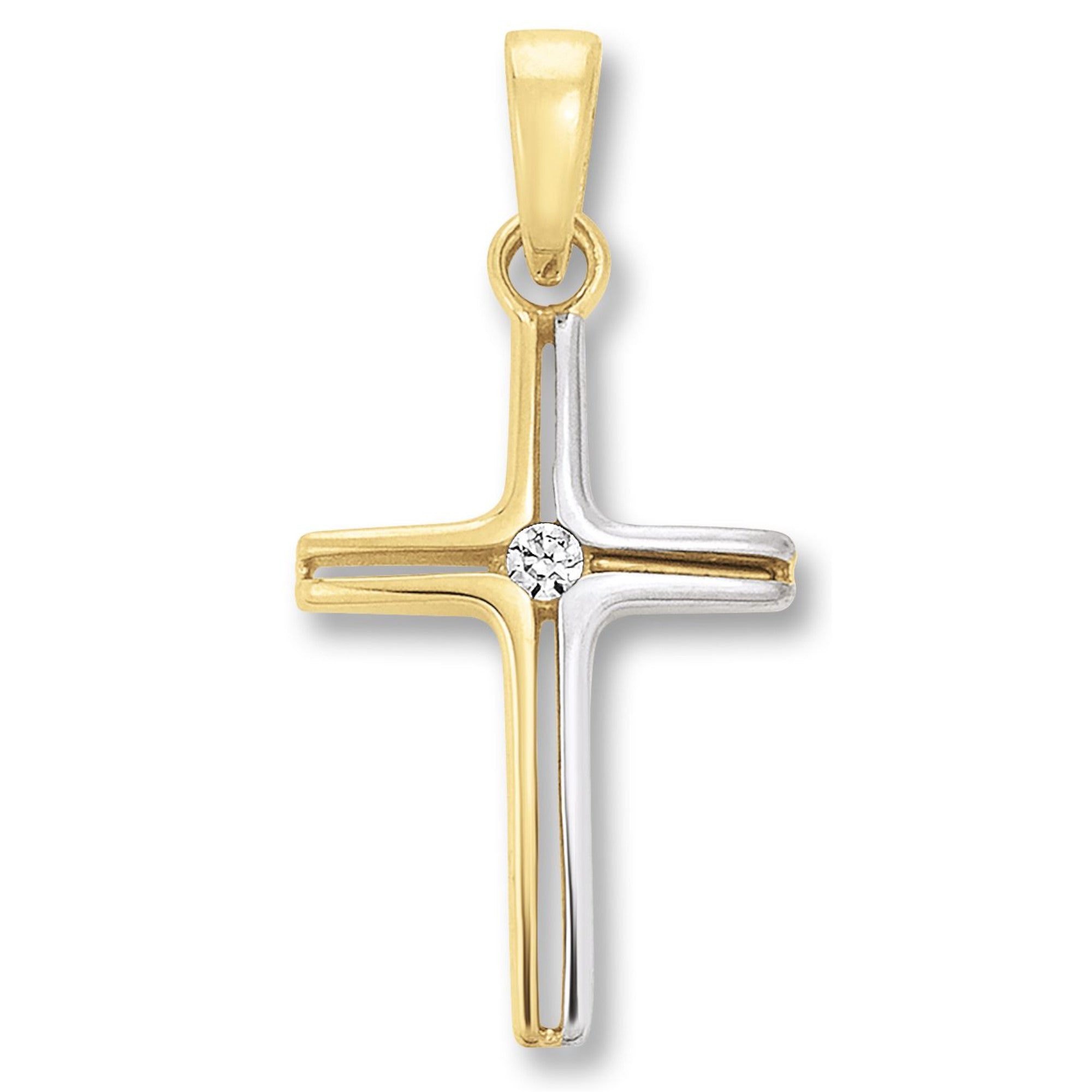 Zirkonia Kreuz Anhänger aus 333er Gelbgold von ONE ELEMENT – Bild 1