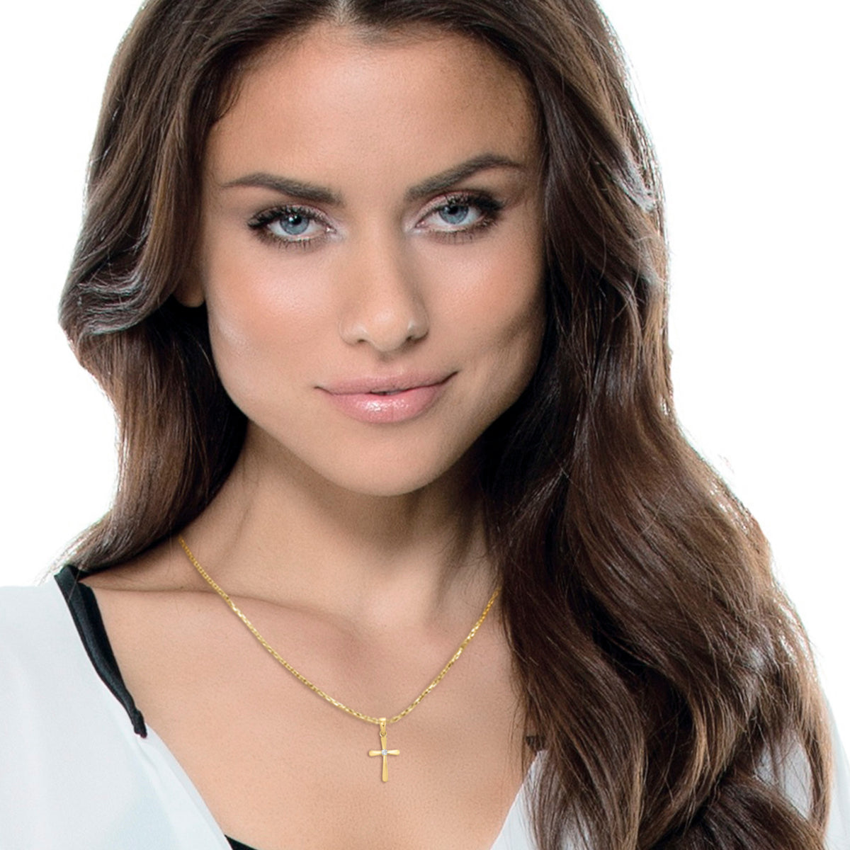 Zirkonia Kreuz Anhänger aus 333er Gelbgold von ONE ELEMENT – Bild 2