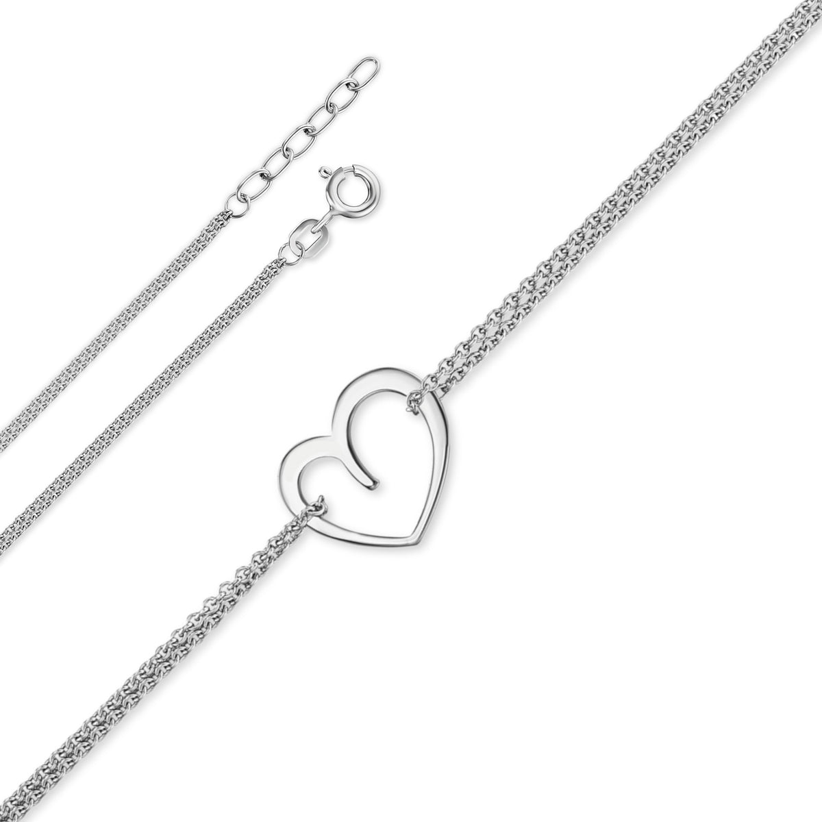 Herz-Armband aus 925er Silber mit Rundankerkette, 17 cm von ONE ELEMENT