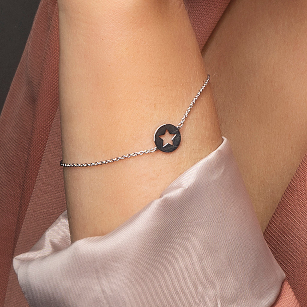 Stern-Armband aus 925er Silber mit Rundankerkette, 16 cm – Trageansicht 3