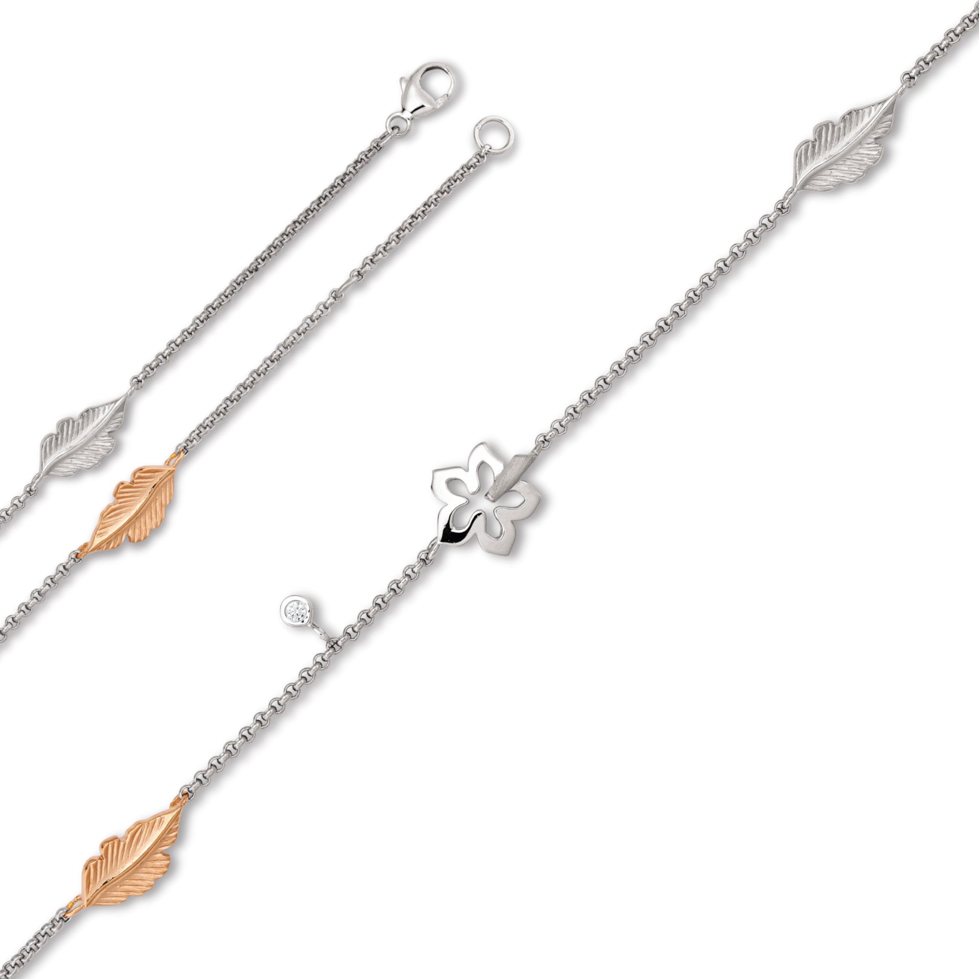 Zirkonia Feder & Blume Armband aus 925er Silber 19 cm von ONE ELEMENT – Bild 1