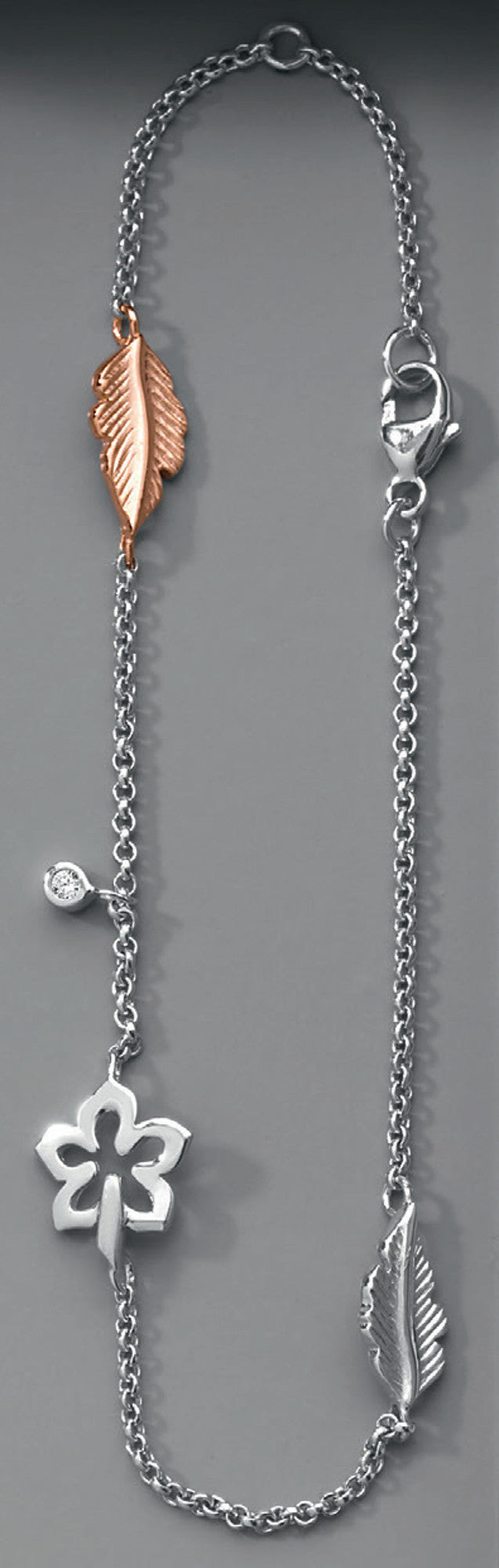 Zirkonia Feder & Blume Armband aus 925er Silber 19 cm von ONE ELEMENT – Bild 2