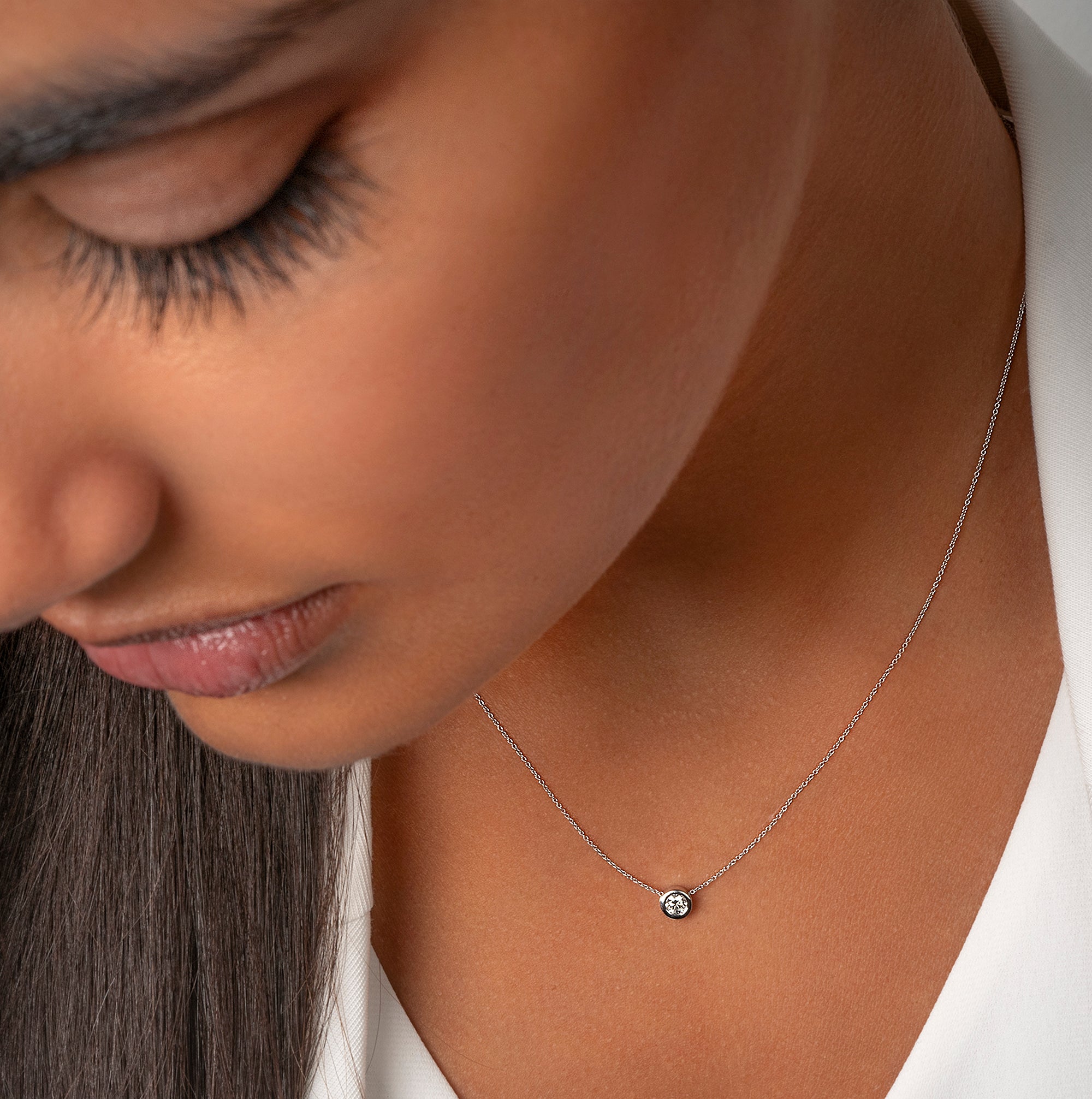 0.15 ct Diamant Brillant Zarge Halskette aus 750er Weißgold 45 cm Ø 5 mm von ONE ELEMENT – Bild 3