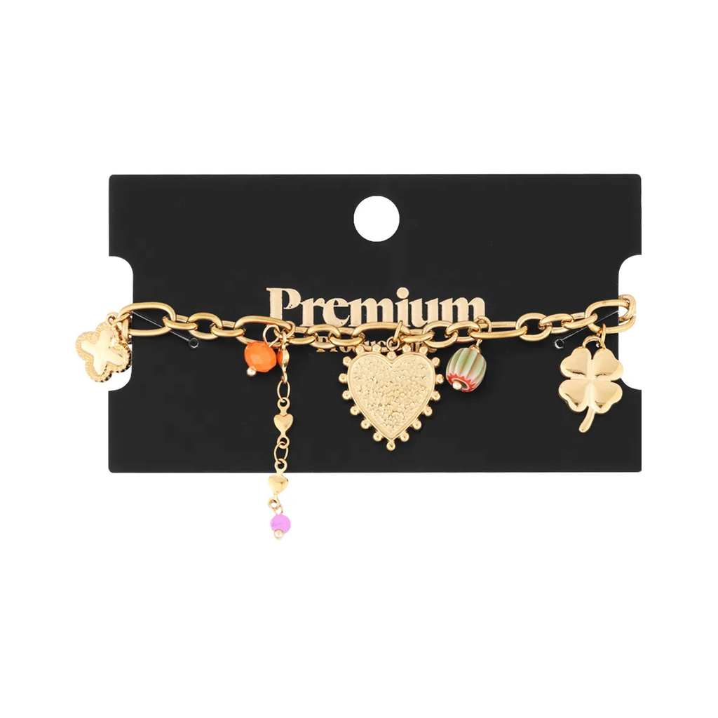 LIVAYA Armband Charmarmband mit Herz- und Kleeblattanhängern, 16 cm + 3 cm – Bild 2
