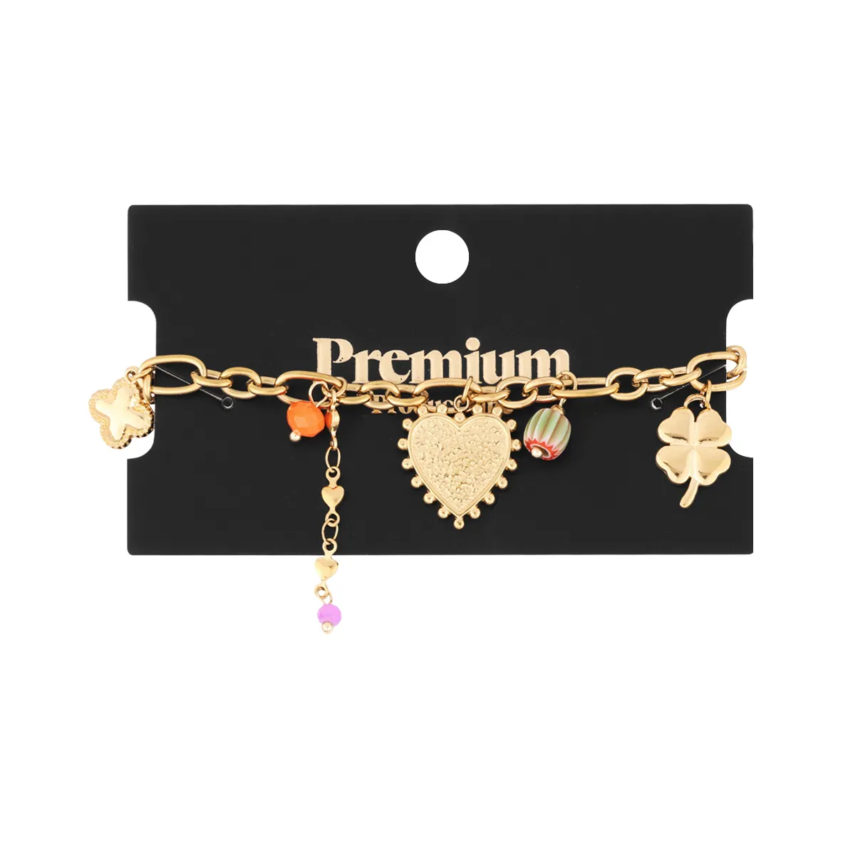 LIVAYA Armband Charmarmband mit Herz- und Kleeblattanhängern, 16 cm + 3 cm – Bild 2