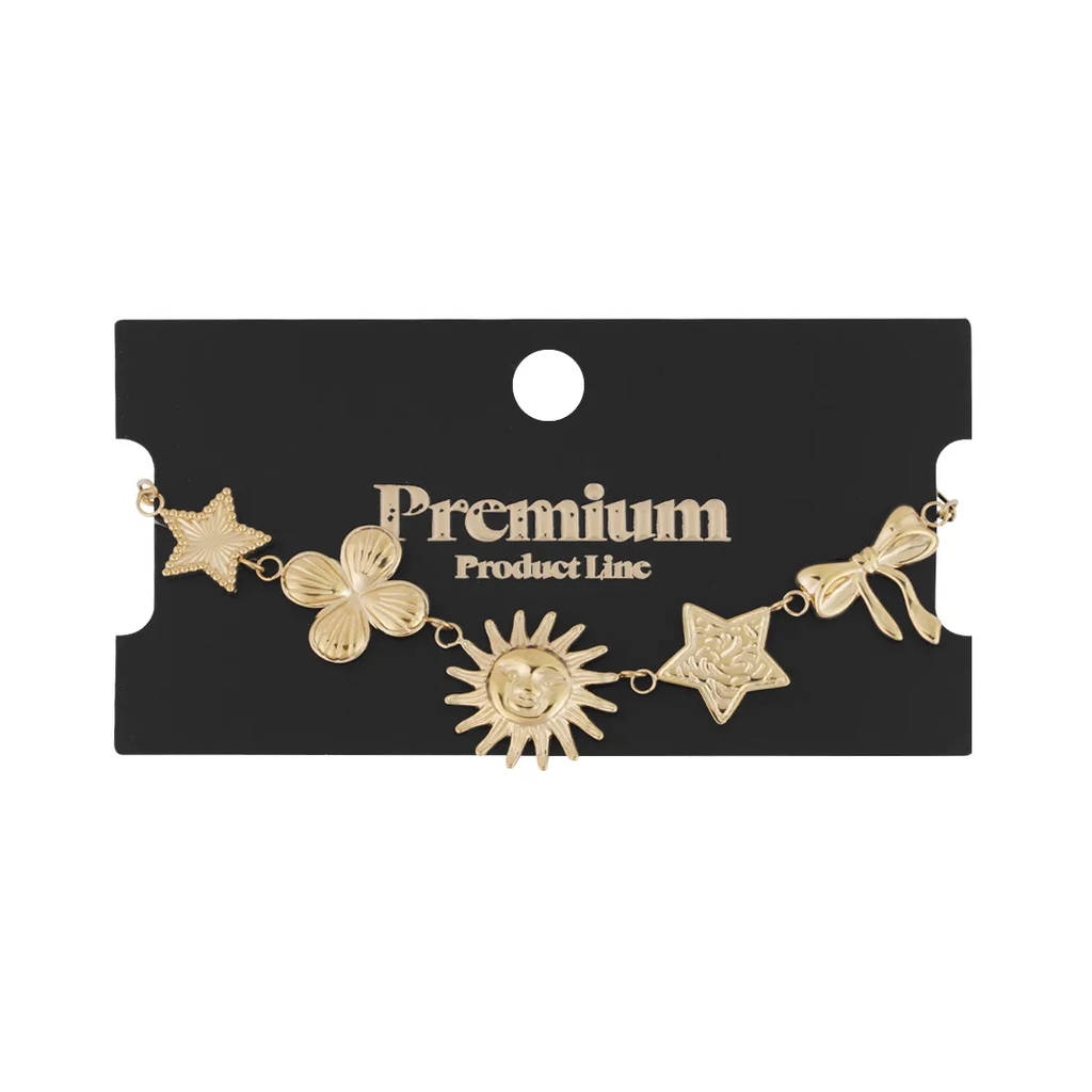 LIVAYA Armband Charmarmband aus Edelstahl mit Sonne, Sternen, Blume und Schleife 16,5 cm – Bild 2