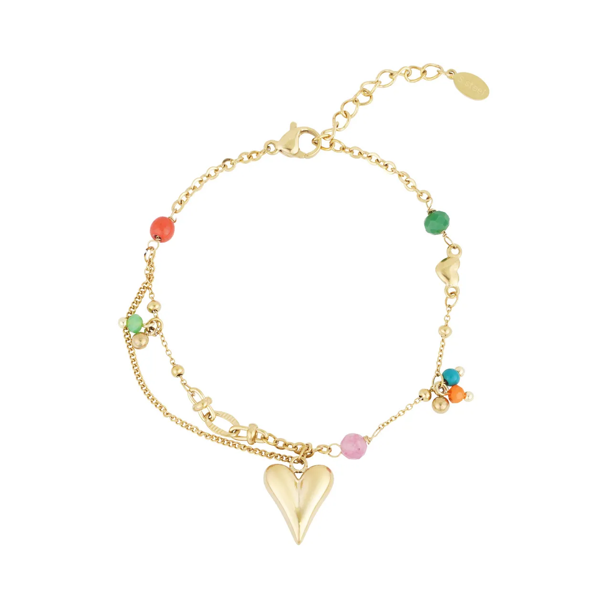 LIVAYA Armband Charmarmband mit Herzanhänger und bunten Perlen 16 cm – Bild 1