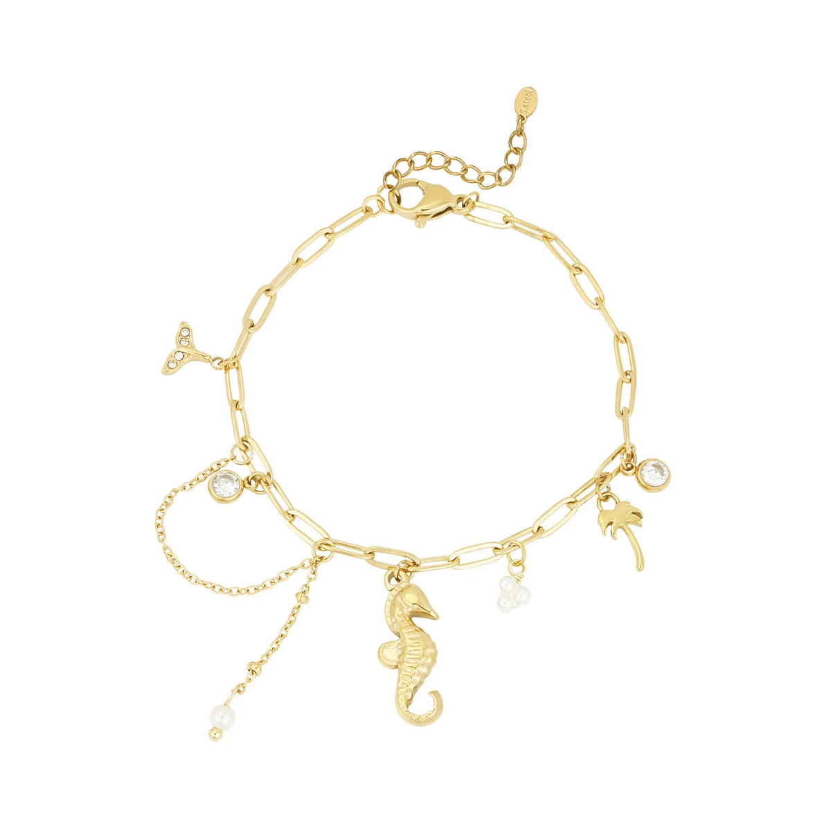LIVAYA Armband Charmarmband mit Seepferdchen- und Palmen-Anhängern, 16 cm – Bild 2