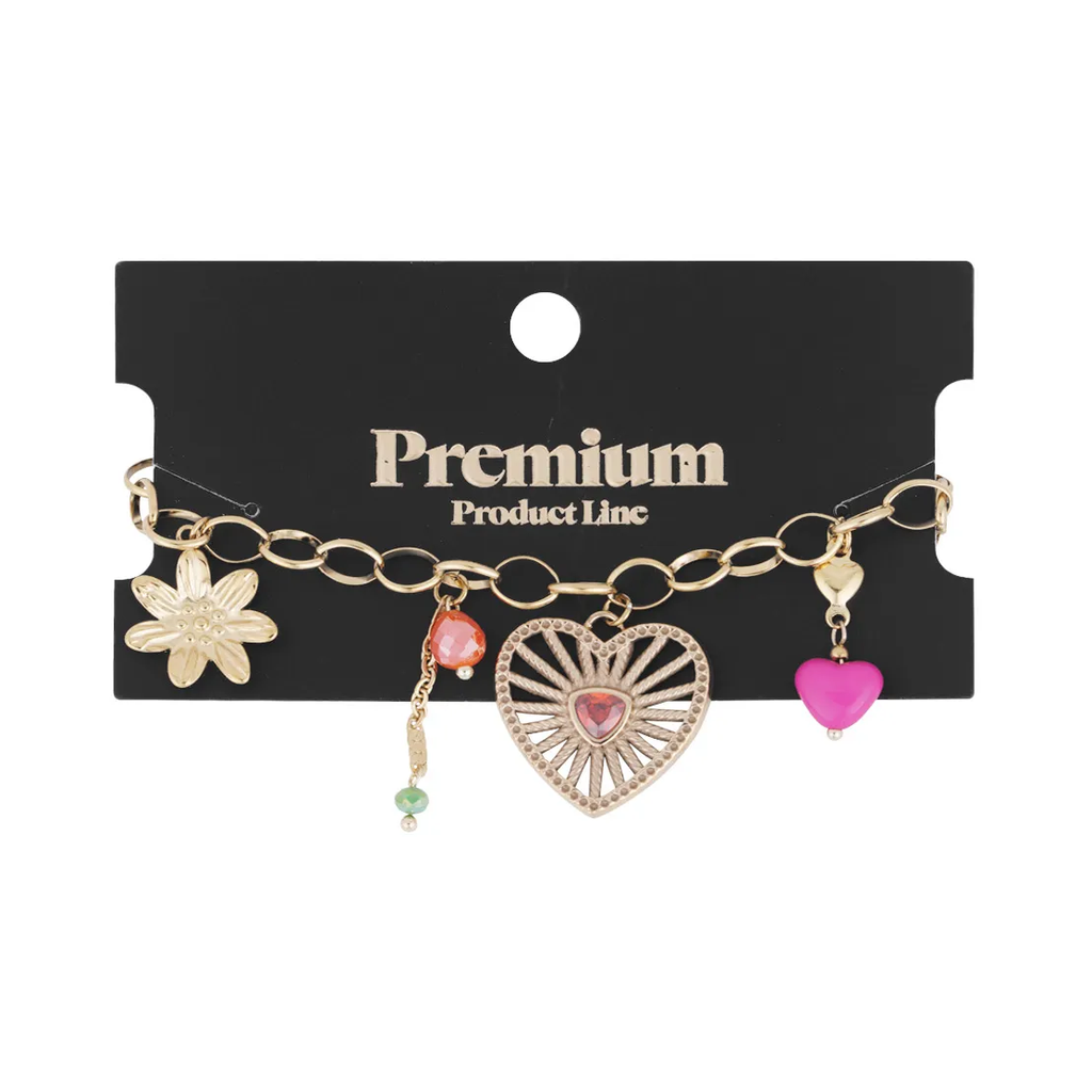 LIVAYA Armband Charmarmband mit Herz- und Blumenanhängern 16 cm – Bild 2