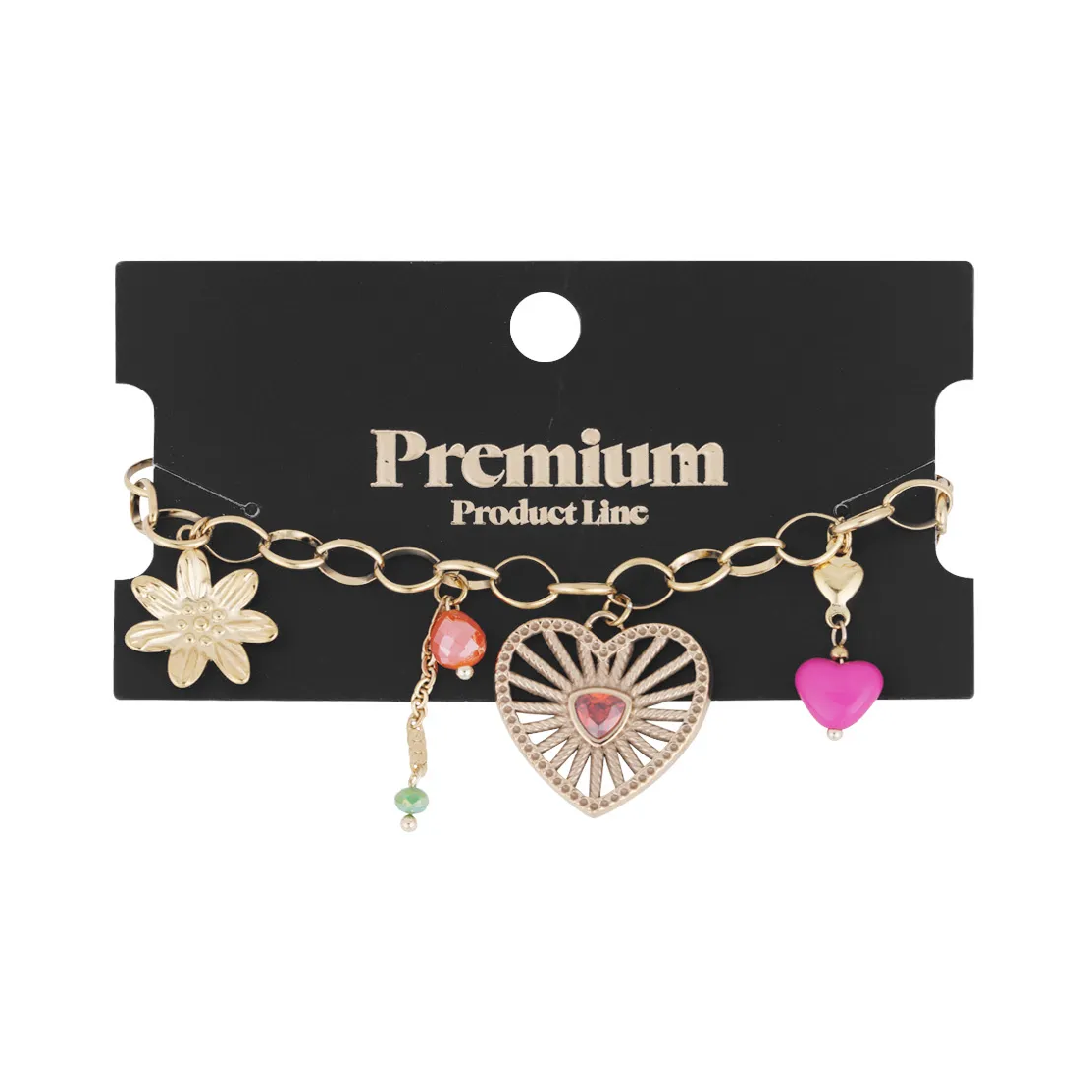 LIVAYA Armband Charmarmband mit Herz- und Blumenanhängern 16 cm – Bild 2