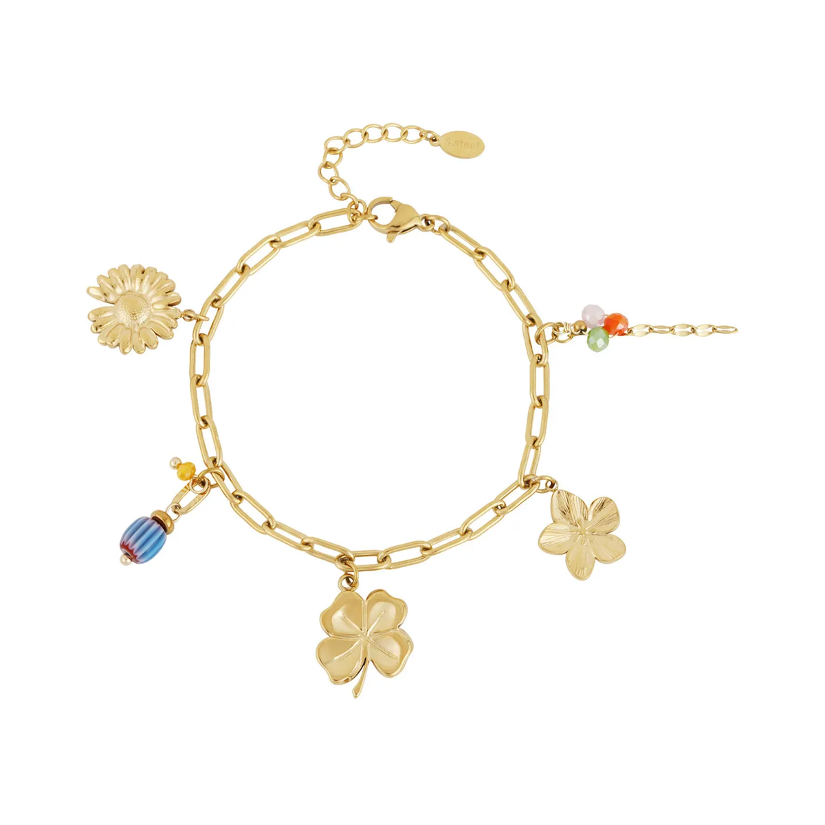 LIVAYA Armband Charmarmband mit Blumen- und Kleeblattanhängern, 16,5 cm – Bild 1