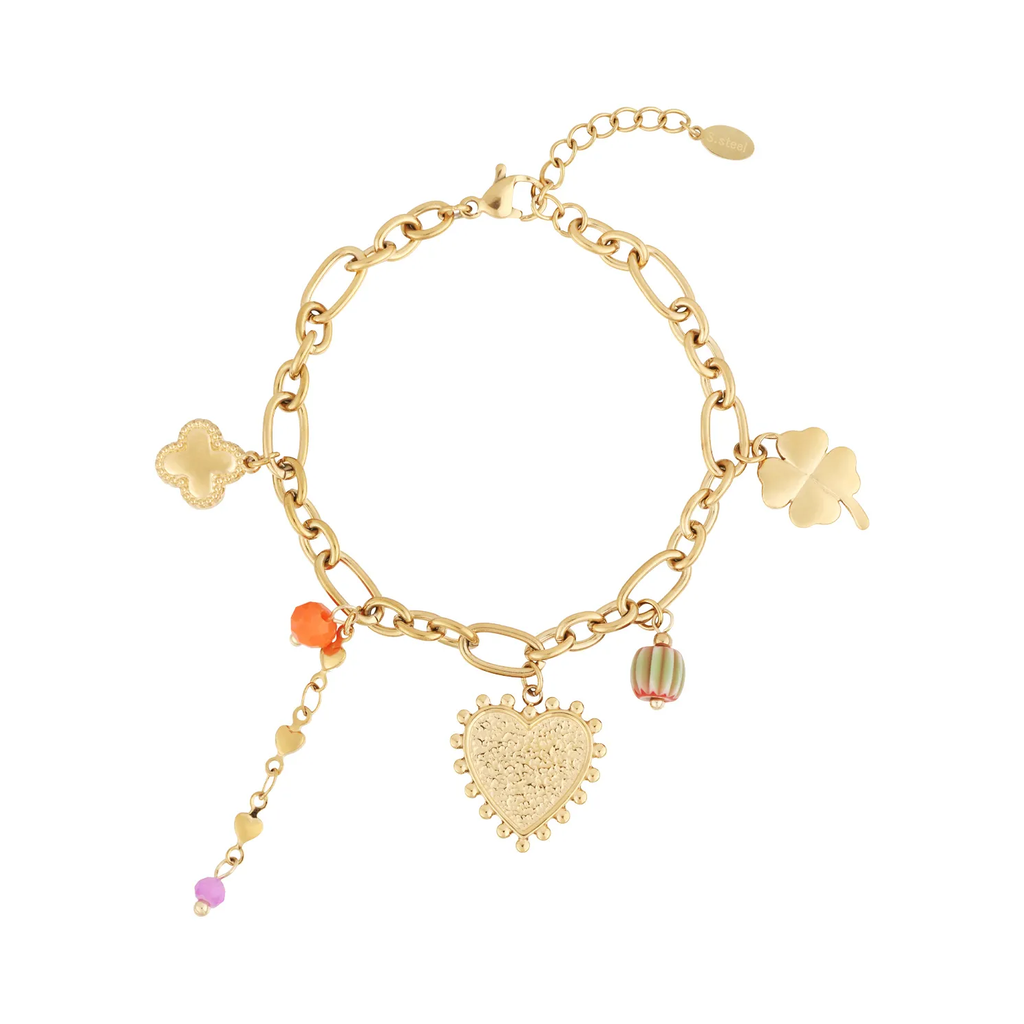 LIVAYA Armband Charmarmband mit Herz- und Kleeblattanhängern, 16 cm + 3 cm – Bild 1