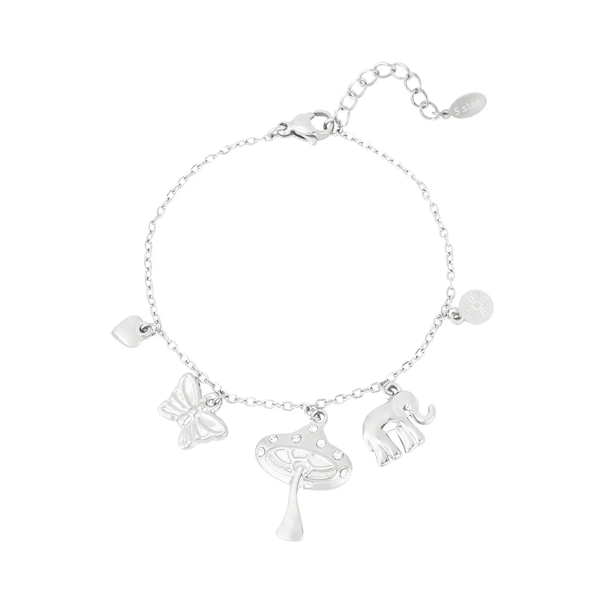 LIVAYA Armband Charmarmband Charmarmband mit Schmetterling, Pilz und Elefant 18 cm – Bild 1