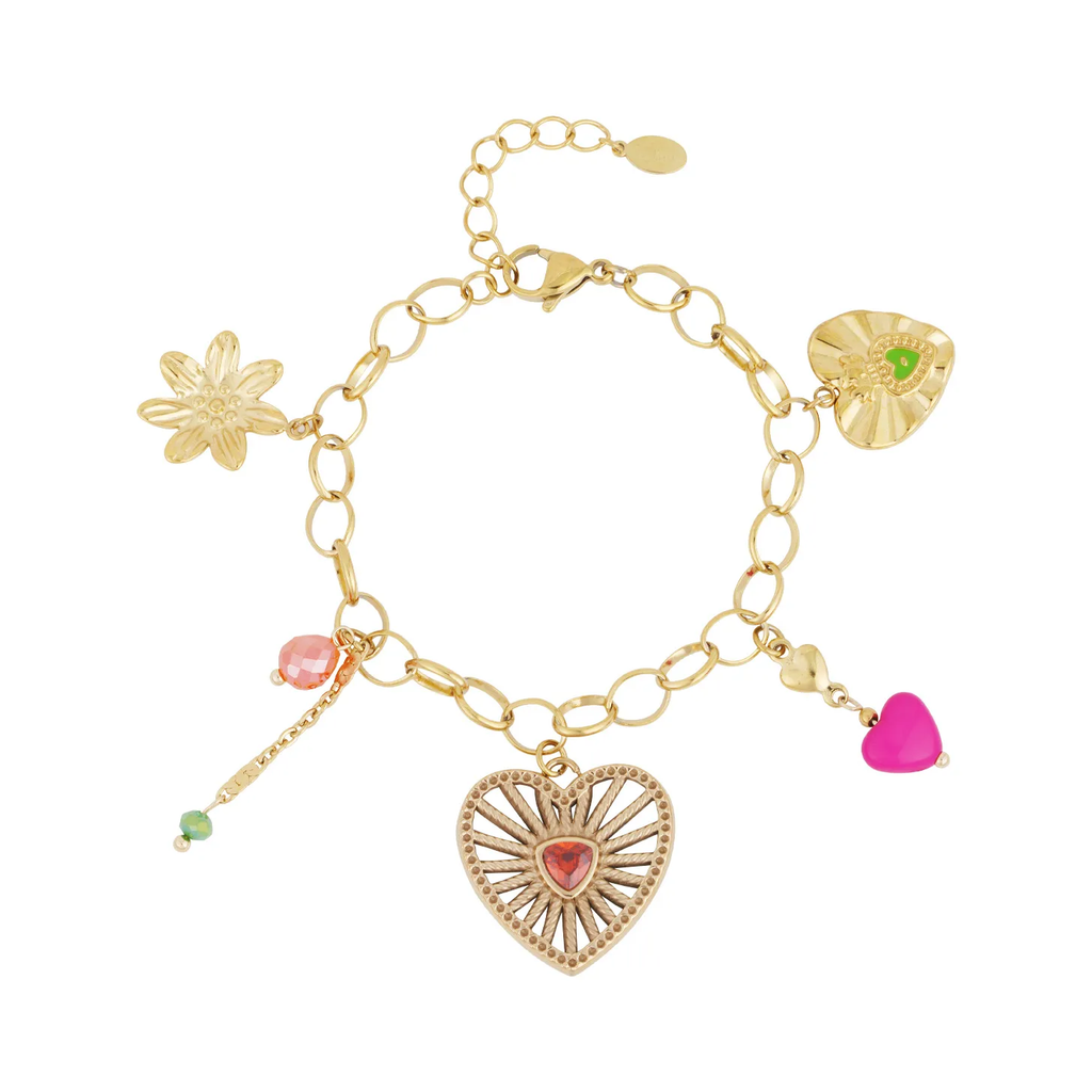 LIVAYA Armband Charmarmband mit Herz- und Blumenanhängern 16 cm – Bild 1