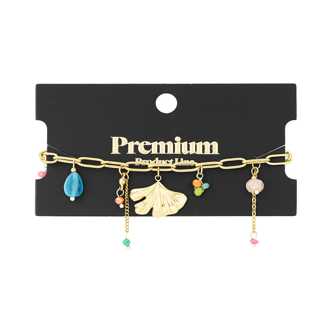 LIVAYA Armband Charmarmband Charm-Armband mit Blattanhänger und bunten Details 16 cm – Bild 1