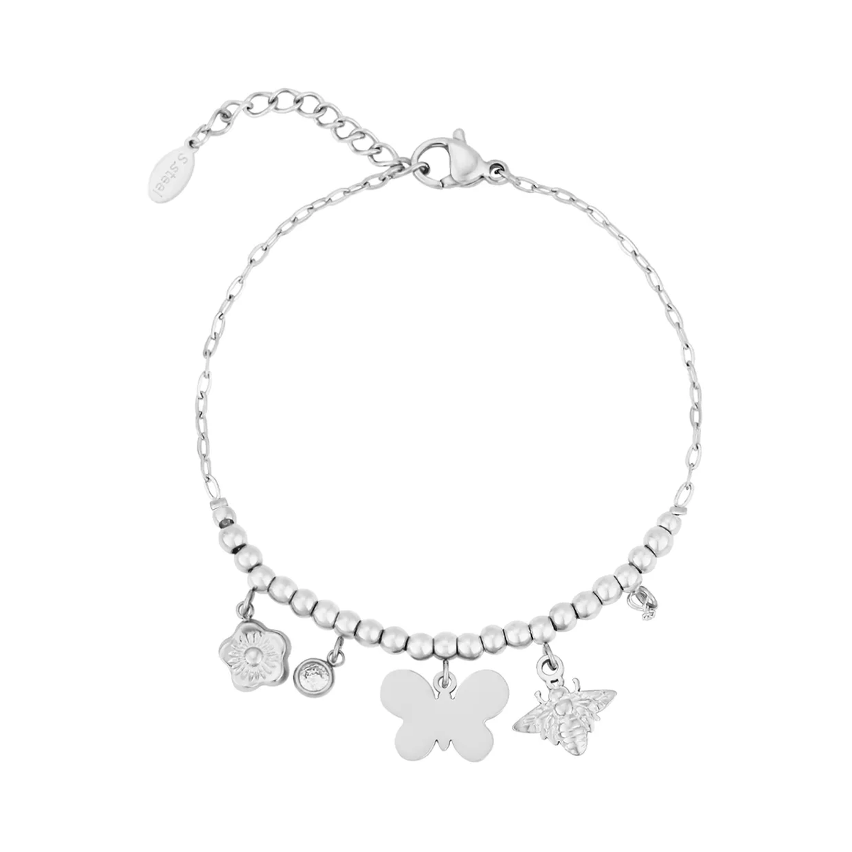 LIVAYA Armband Charmarmband mit Schmetterling, Blume und Biene 16 cm + 3 cm – Bild 1