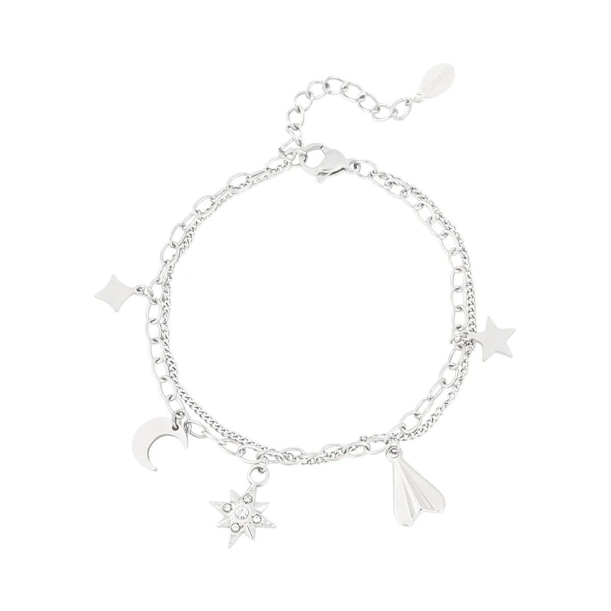LIVAYA Armband Charmarmband mit Stern-, Mond- und Papierfliegeranhängern, 16 cm – Bild 1