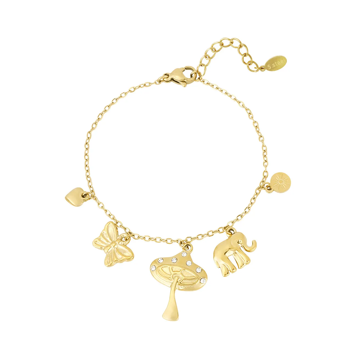 LIVAYA Armband Charmarmband Charmarmband mit Schmetterling, Pilz und Elefant 18 cm – Bild 2
